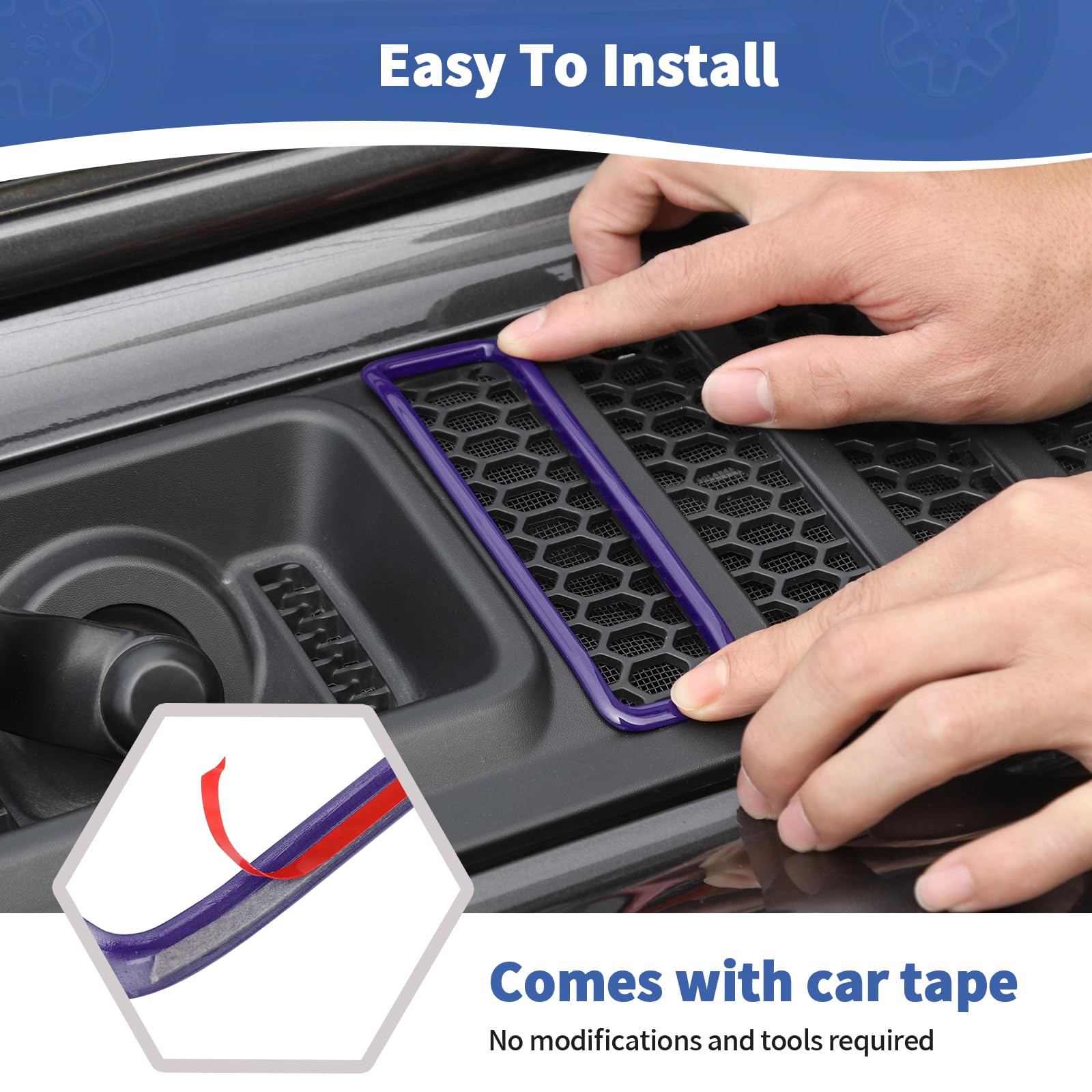 Jeep Wrangler JL JLU & Gladiator JT Hood Vents Cover Trim (2018-2024) - Purple Exterior Accessories (7-Piece Set) | Durable & Stylish Upgrade for Off-Road Adventures & Custom Jeep Mods