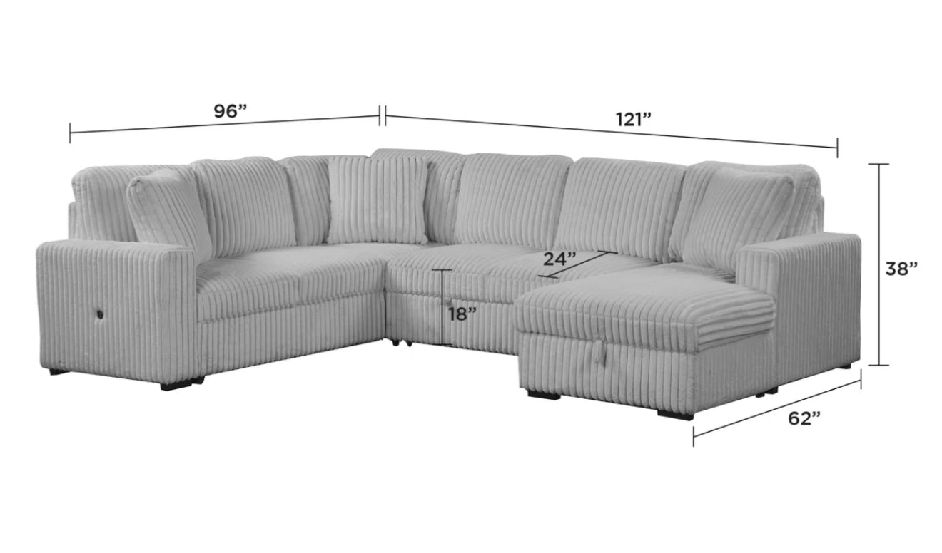 Becky Sectional Pull Out Sleeper Sofa with Storage Chaise | Corduroy Fabric | Convertible Couch Bed for Small Spaces | Perfect for Guest Rooms, Apartments & Living Rooms