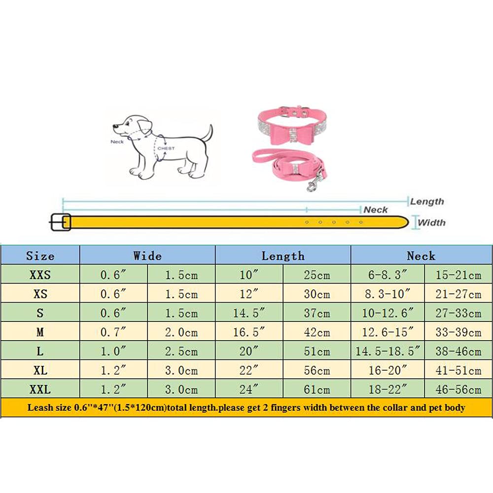 Sparkling Rhinestone Dog Collar & Leash Set with Crystal Diamonds & Cute Bow - Adjustable Soft Velvet Pet Accessories for Small to Medium Dogs (Purple, 12.6-15