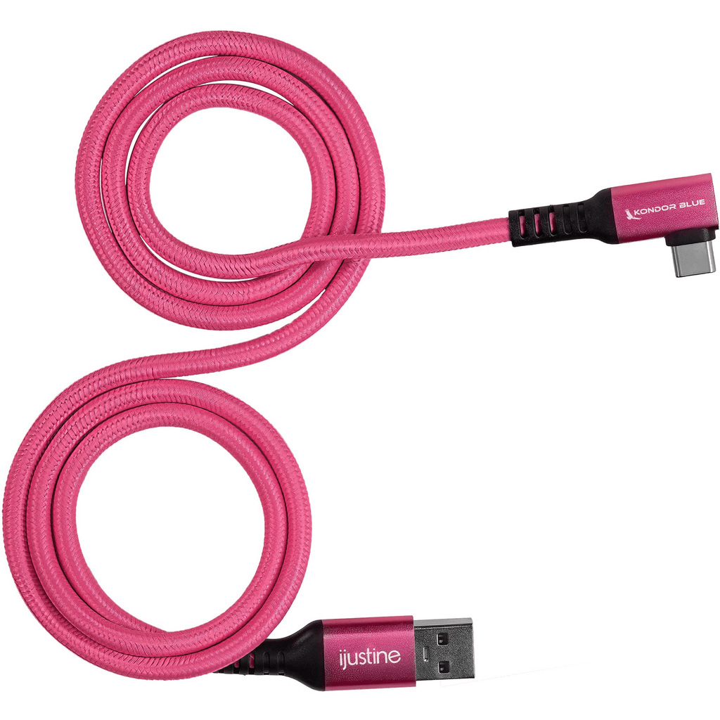 Kondor Blue iJustine USB A 3.2 Gen 1 to USB C Right Angle Cable (3ft, Pink) - Perfect for iPhone, iPad, MacBook Charging & Data Transfer