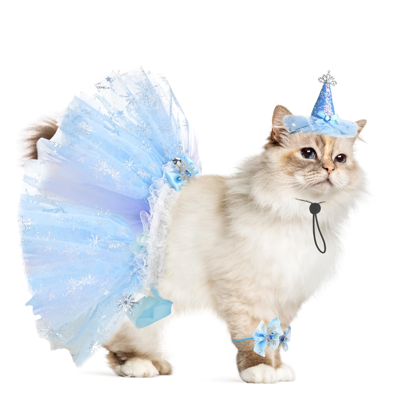Cat Birthday Princess Costume with Crown Hat & Tutu Skirt - Halloween Pet Outfit for Cats & Kittens - Perfect for Birthday Parties, Photo Shoots & Dress-Up Play