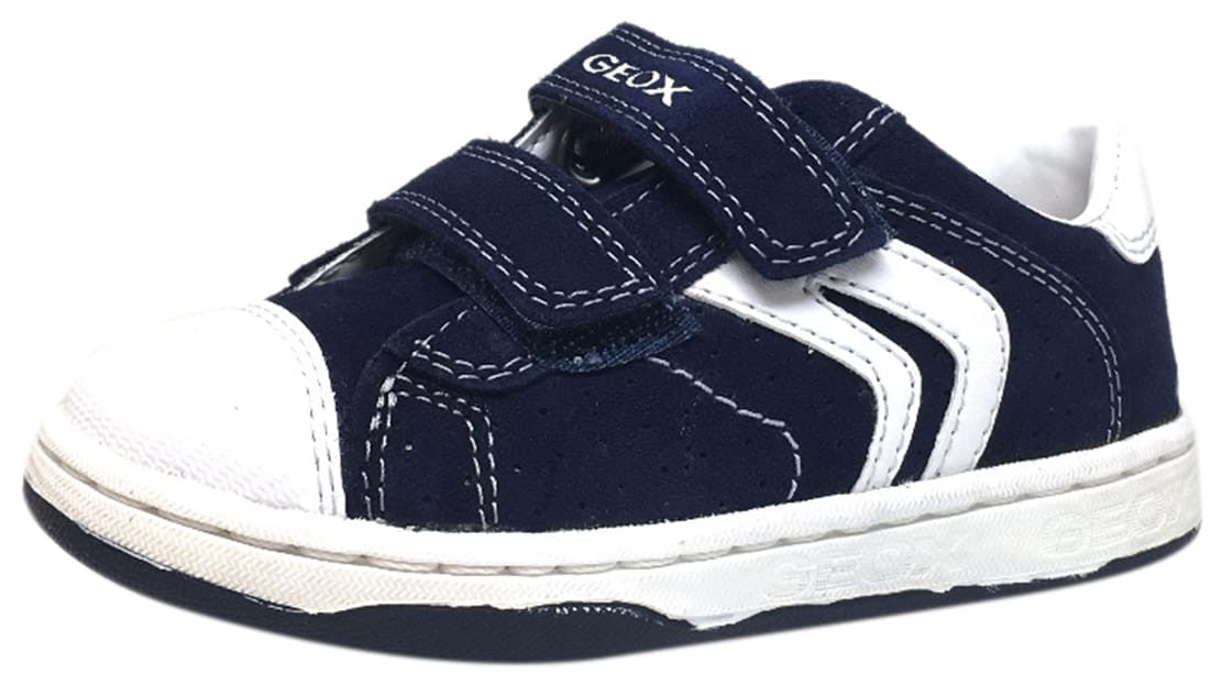 Geox Boys' Sneakers - Navy & White Hook and Loop Strap Shoes for Active Kids | Comfortable School & Play Shoes for Everyday Wear