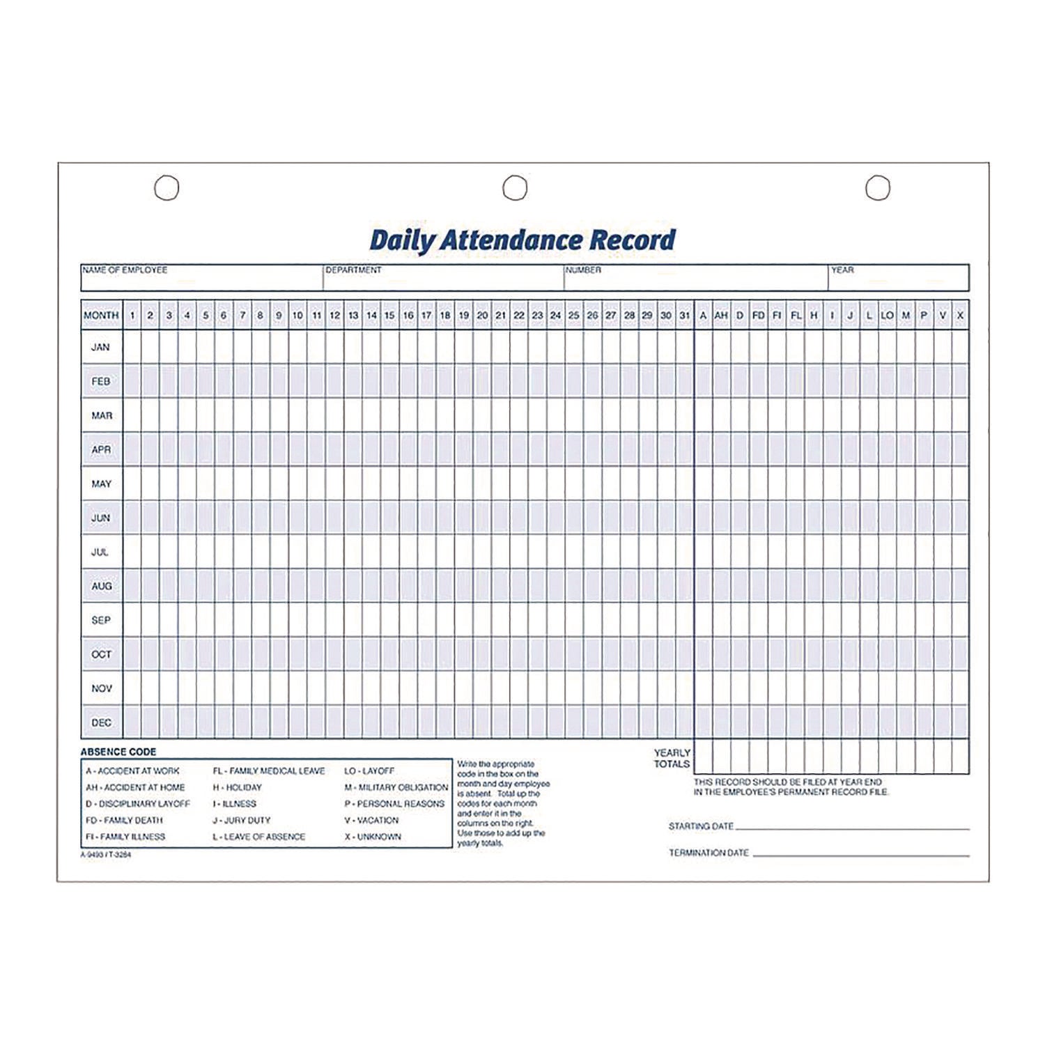 Adams® Attendance Records - Single Part (No Carbon Copies), 11