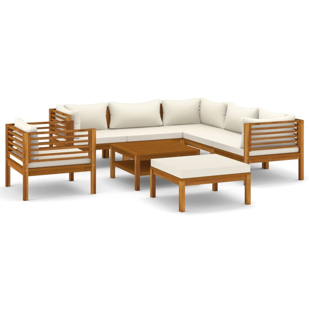 vidaXL 8-Piece Patio Lounge Set - Outdoor Garden Furniture with Cushions, Acacia Wood Sectional Sofa, Retro Style Corner Sofa for Backyard, Poolside & Terrace Relaxation