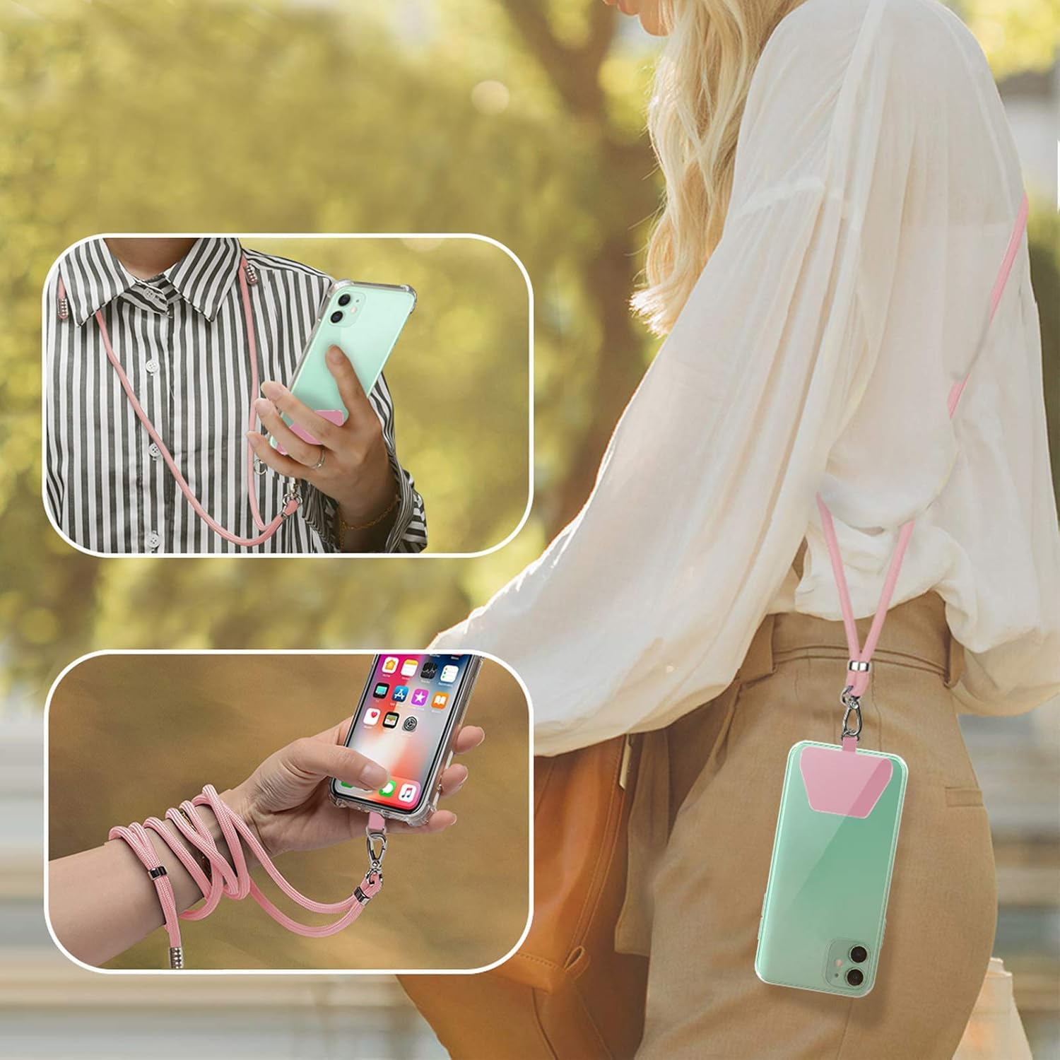 Takyu Adjustable Cell Phone Lanyard Neck Strap - Universal Crossbody Phone Holder for iPhone, Samsung & Most Smartphones - Soft Polyester Strap (Pink) - Perfect for Work, Travel & Outdoor Activities