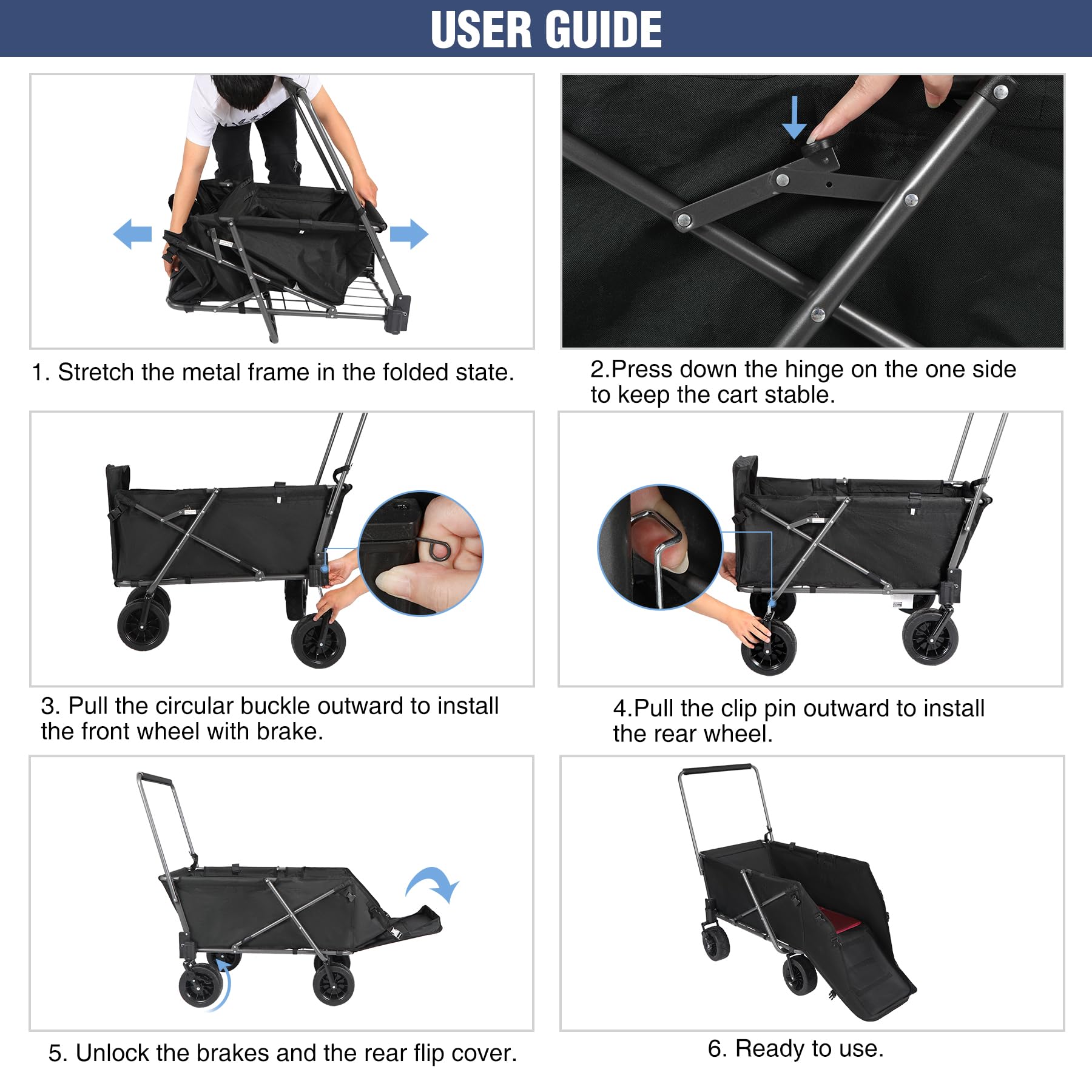 **REDCAMP Heavy Duty Folding Dog Wagon Cart - 220L Large Collapsible Utility Cart with Extendable Rear Tailgate for Pets, Sports & Shopping - Black | Perfect for Outdoor Adventures, Beach Trips & Grocery Hauling**
