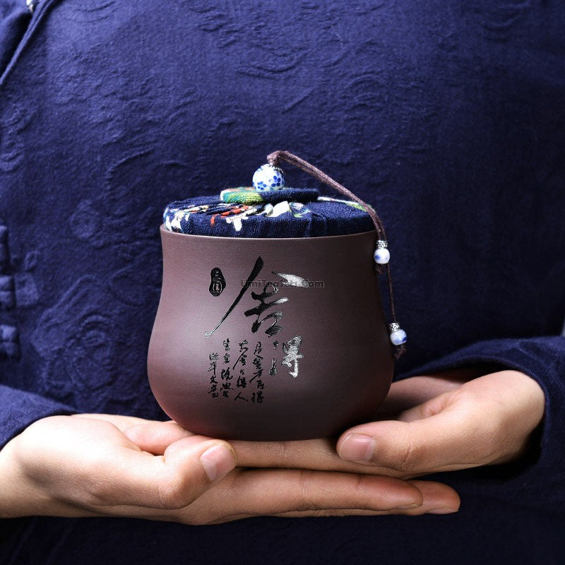 Premium Purple Clay Bamboo Pattern Tea Caddy - Handcrafted Chinese Ceramic Tea Storage Container for Loose Leaf Tea - Perfect for Home, Office & Tea Ceremonies