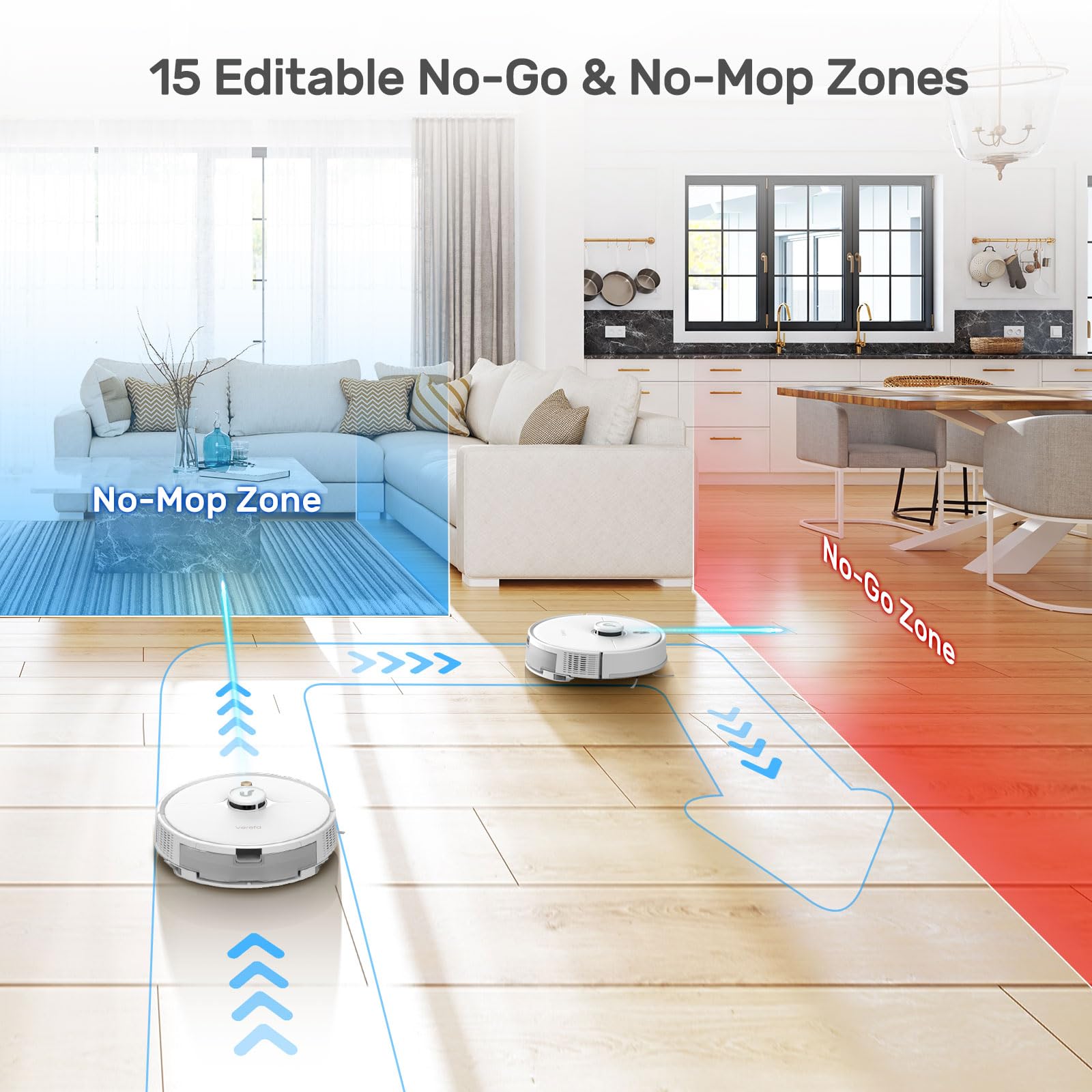 Verefa Robot Vacuum and Mop Combo - 5000Pa Strong Suction, 260min Runtime, LiDAR Navigation with 5 Editable Maps, Wi-Fi/App/Alexa Control - Ideal for Low Carpet, Pet Hair, Hardwood Floors - Perfect for Daily Home Cleaning and Pet Owners