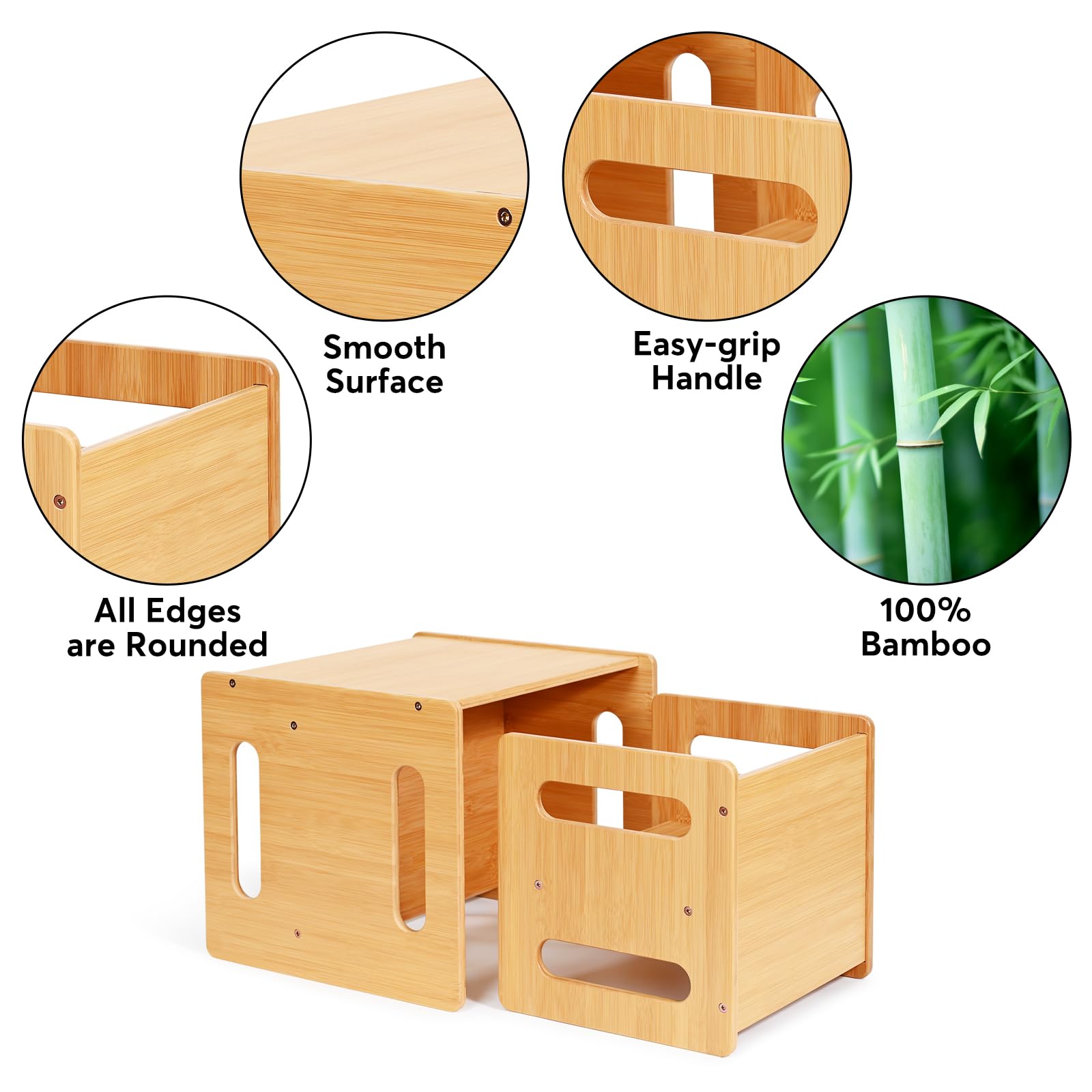 Montessori Weaning Table and Chair Set for Toddlers 1-3 Years - Natural Bamboo Kids Activity Desk & Chairs for Dining, Reading, Playtime - CPC Certified Safe & Eco-Friendly - Perfect for Home, Preschool & Daycare Learning Spaces