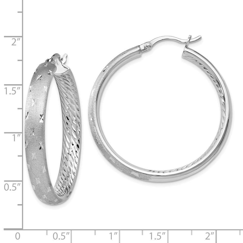 White Sterling Silver In & Out Hoop Earrings for Women - 39mm Diamond-Cut Design (4.97g) | Perfect for Everyday Wear, Parties & Special Occasions