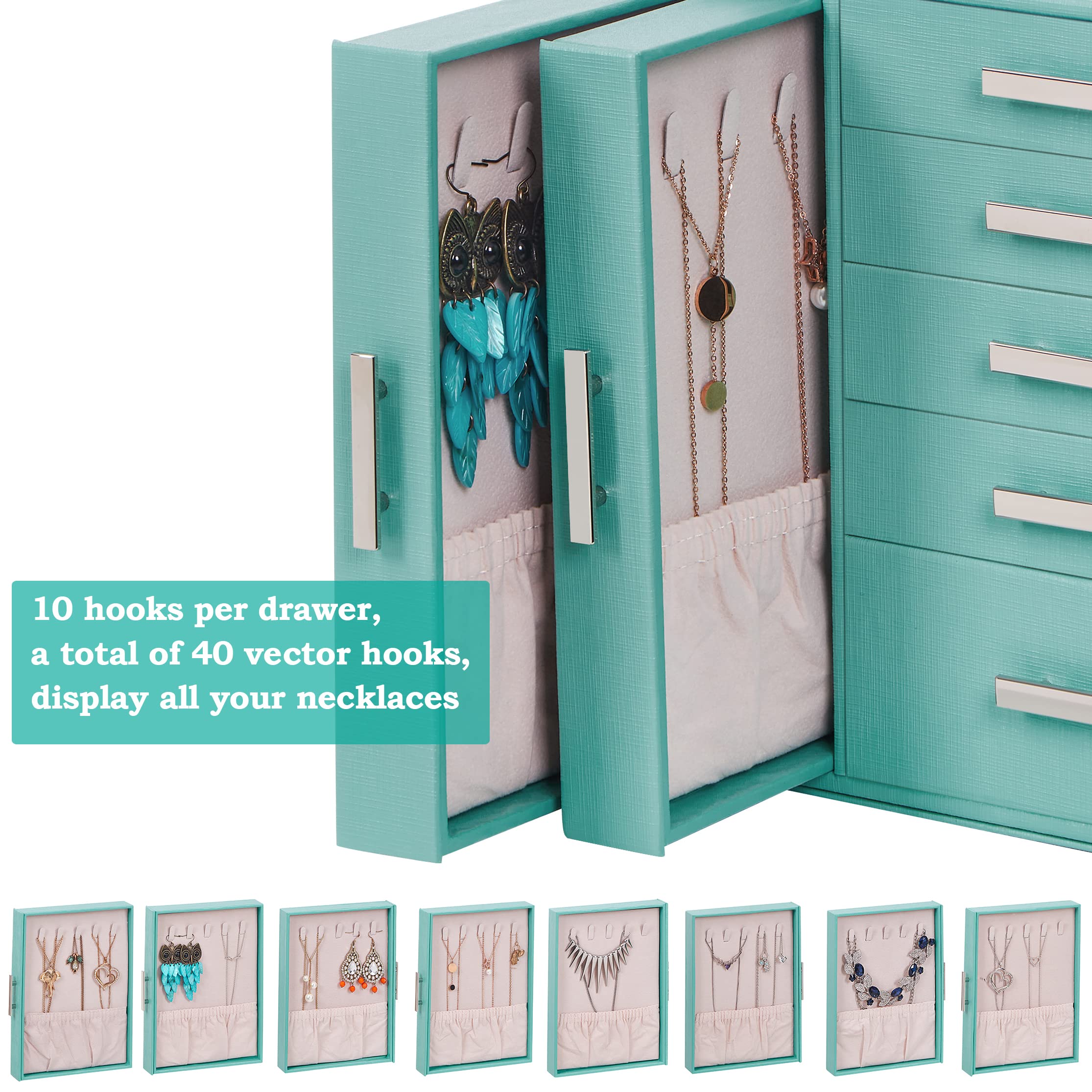 ANWBROAD Large Green Jewelry Box Organizer for Women - Earrings, Necklaces, Bracelets Storage | Perfect for Travel & Home Use