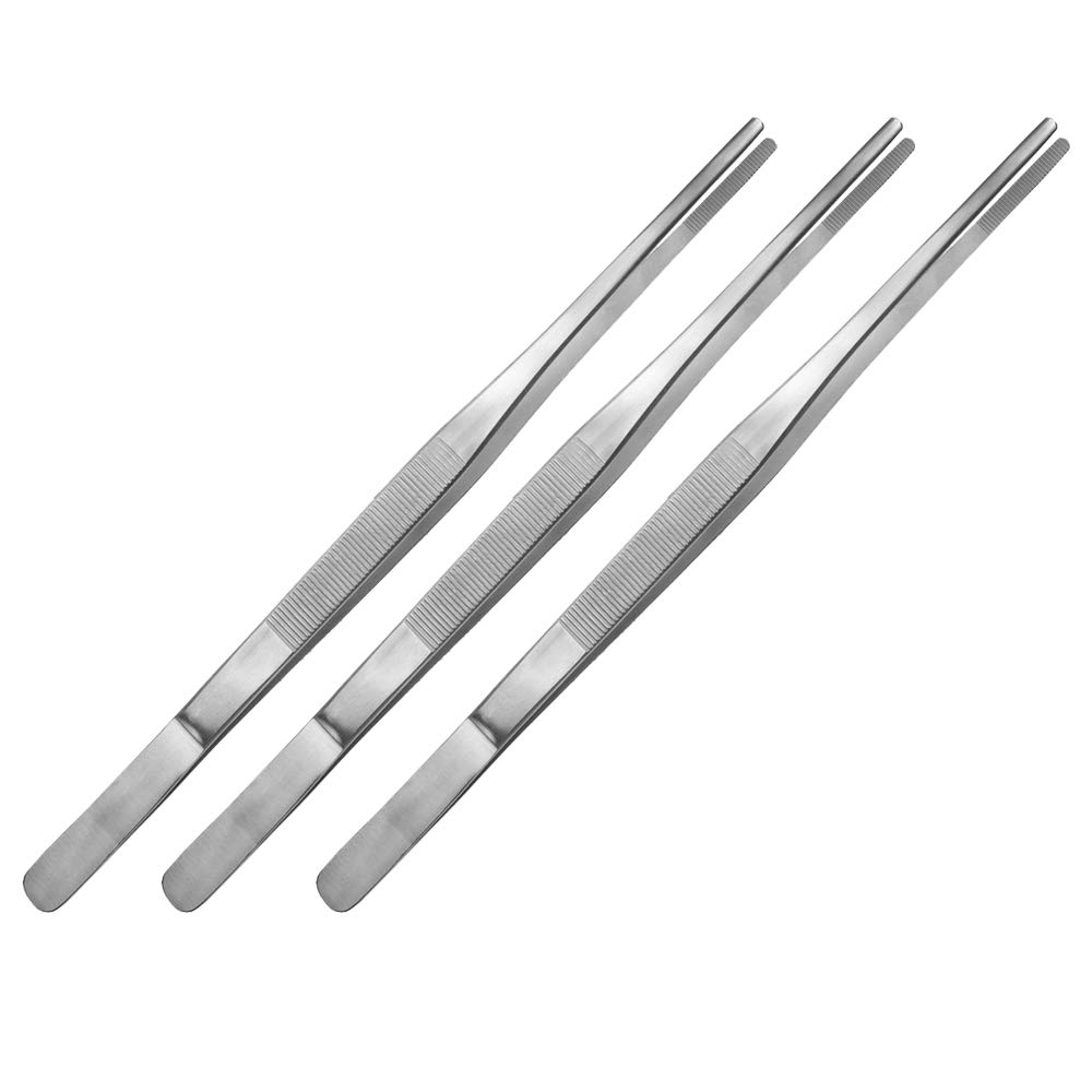 Premium Set of 3 Stainless Steel Cooking Tweezers - 35cm Kitchen Tongs for Precision Cooking, BBQ Grilling & Food Plating - Professional Chef Tools for Restaurants & Home Kitchens