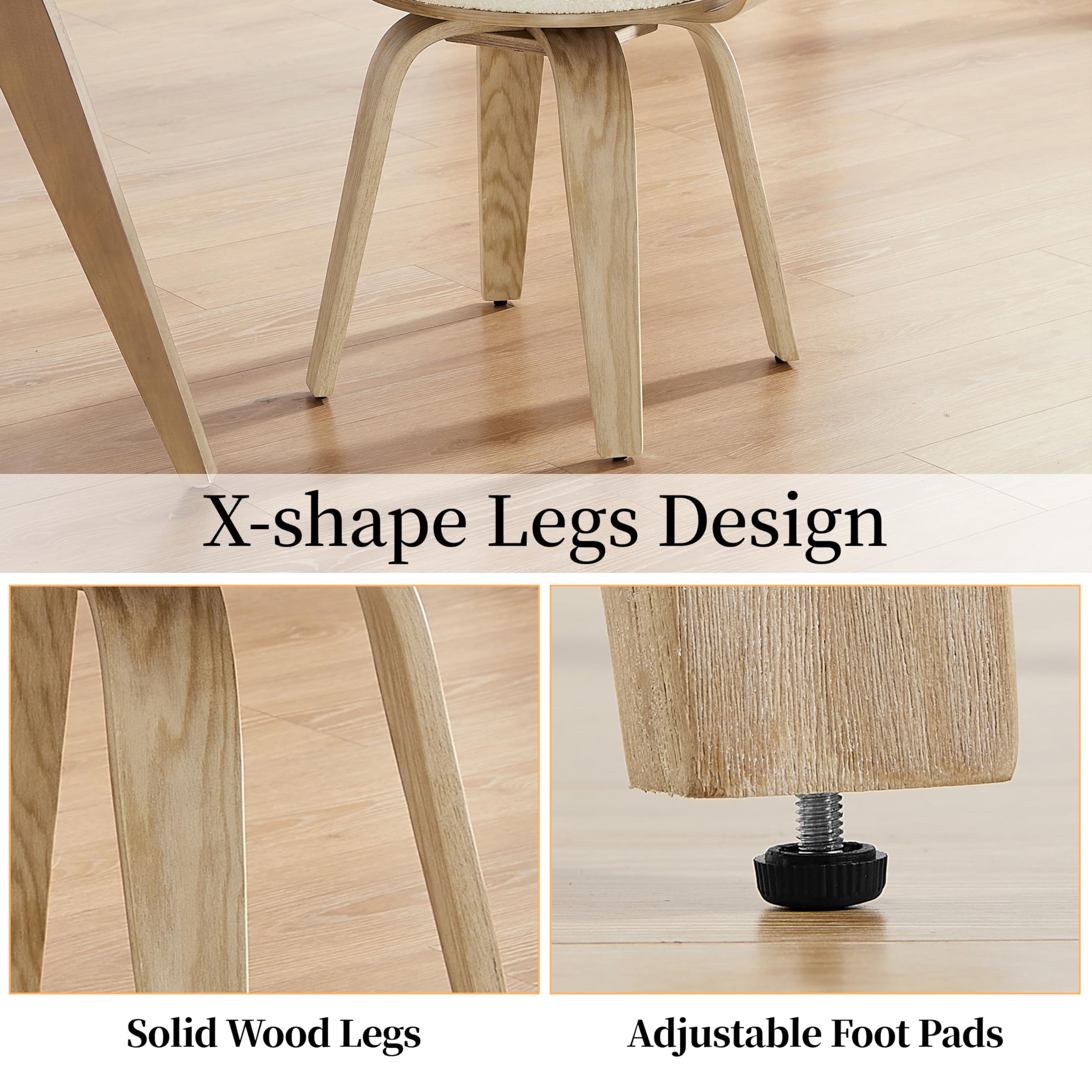 Art Leon Mid Century Modern Swivel Accent Chair - No Wheels Desk Chair with Boucle Fabric & Wood Legs for Home Office, Living Room or Bedroom - White | Perfect for Workspaces, Reading Nooks & Cozy Home Decor