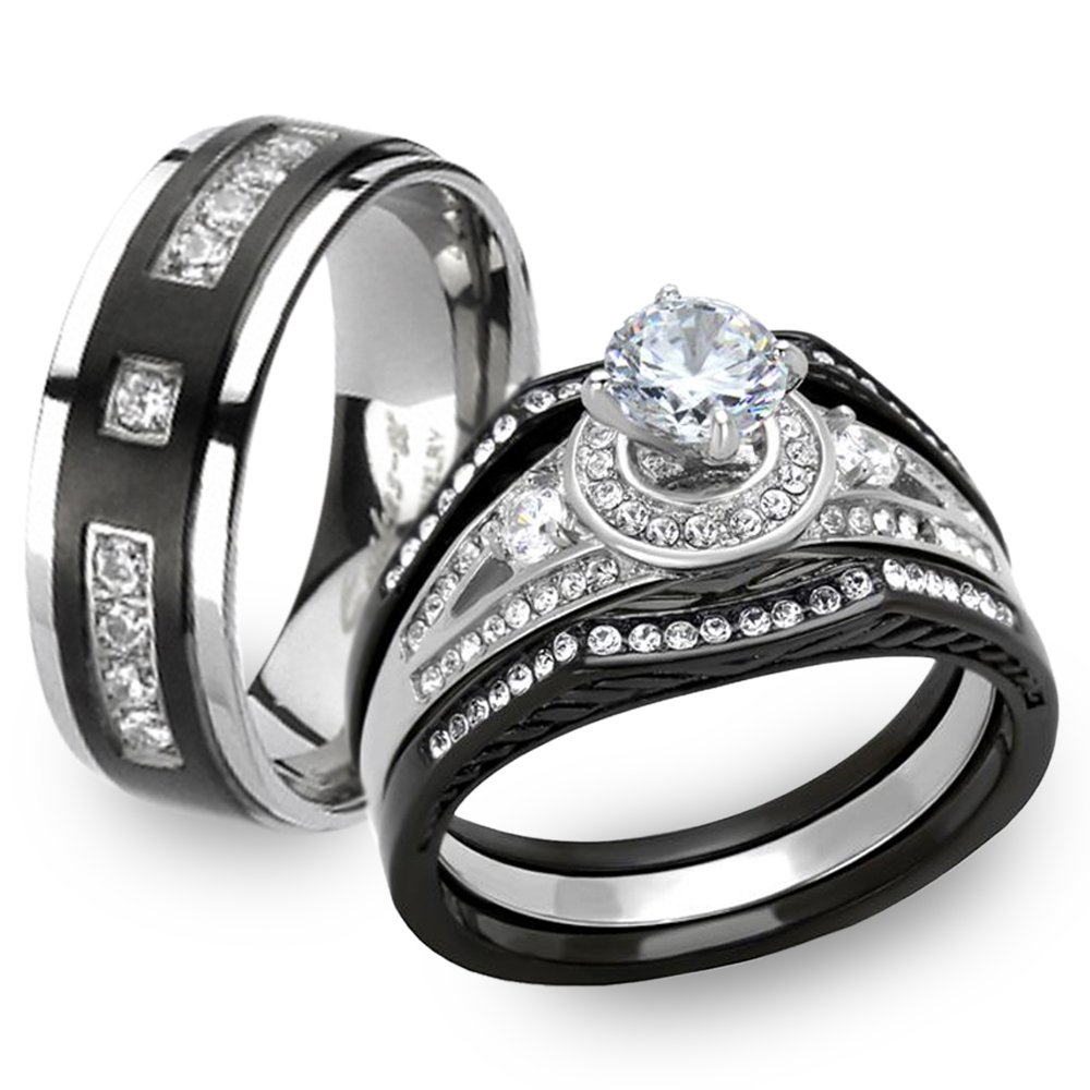 His & Her Wedding Ring Set - Stainless Steel & Titanium Bands for Couples - Perfect for Anniversaries & Vows