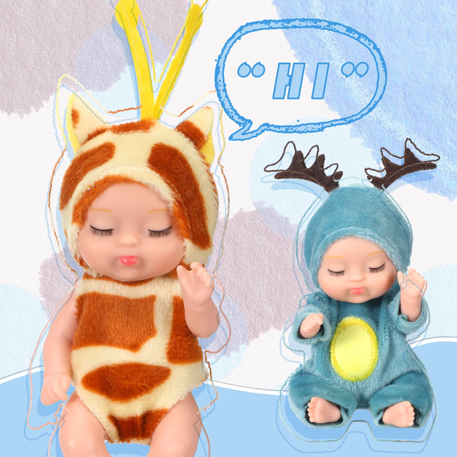 Leitee 6-Pack 4 Inch Mini Realistic Baby Dolls with Animal Outfits - Cute Small Lifelike Baby Dolls for Toddlers, Kids Birthday & Baby Shower Gifts | Perfect for Pretend Play, Collecting & Party Favors