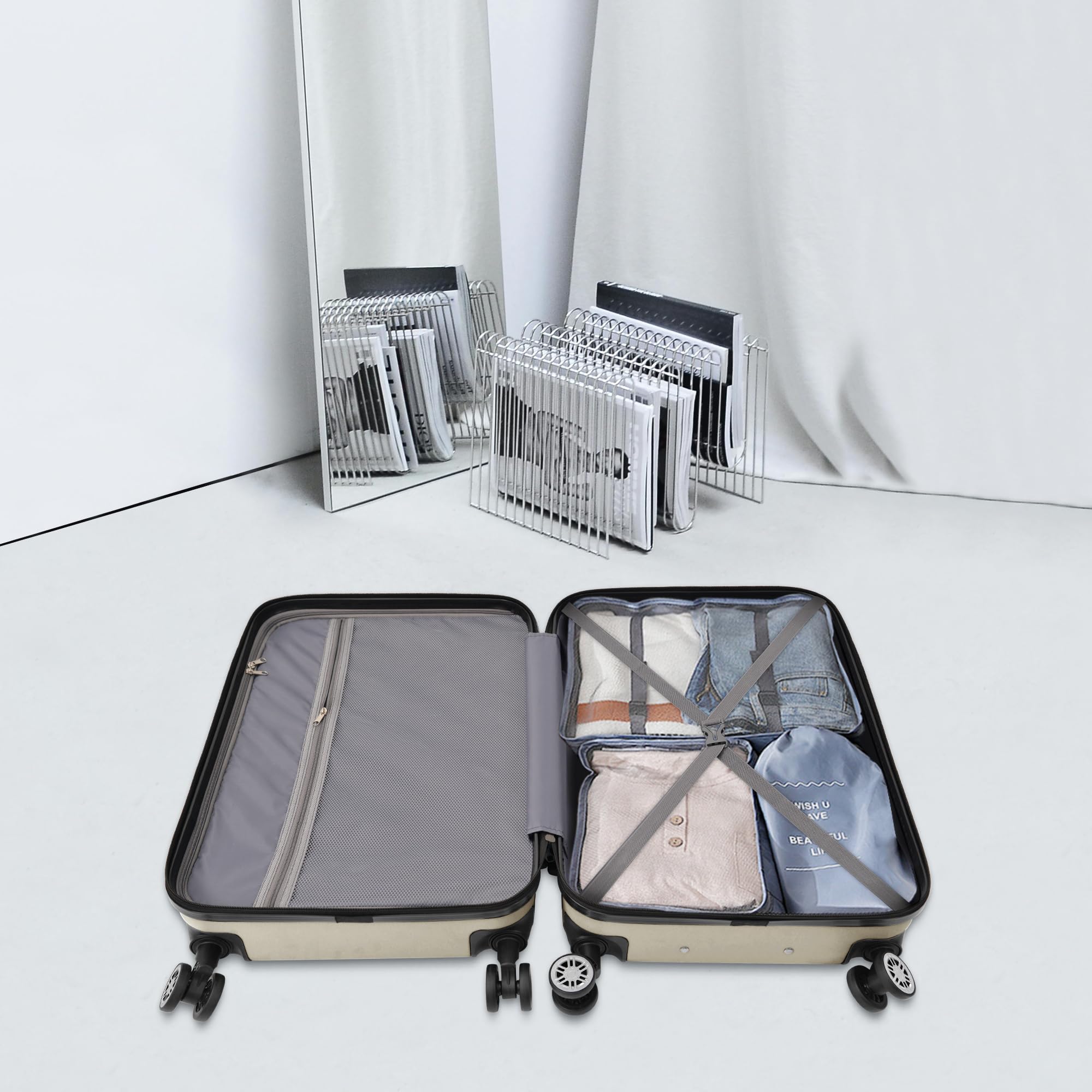4-Piece Hardshell Luggage Set with Spinner Wheels & TSA Lock - Lightweight Suitcase for Travel (12/20/24/28 Inch, Champagne) - Perfect for Business Trips, Family Vacations & International Travel