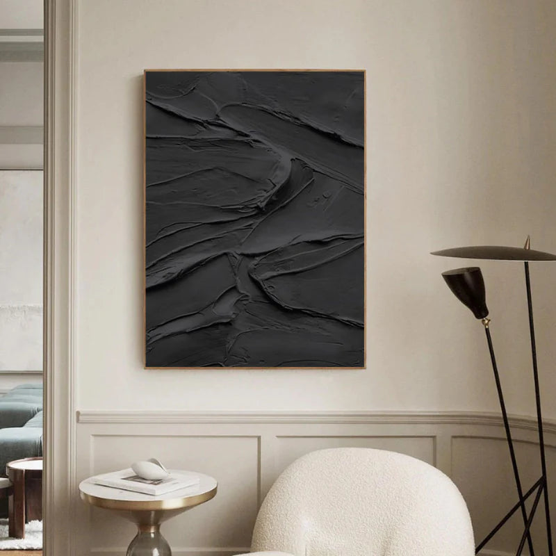 Black Plaster Art Minimalist Textured Painting - Modern Abstract Wall Decor for Living Room, Bedroom & Office | MZ117