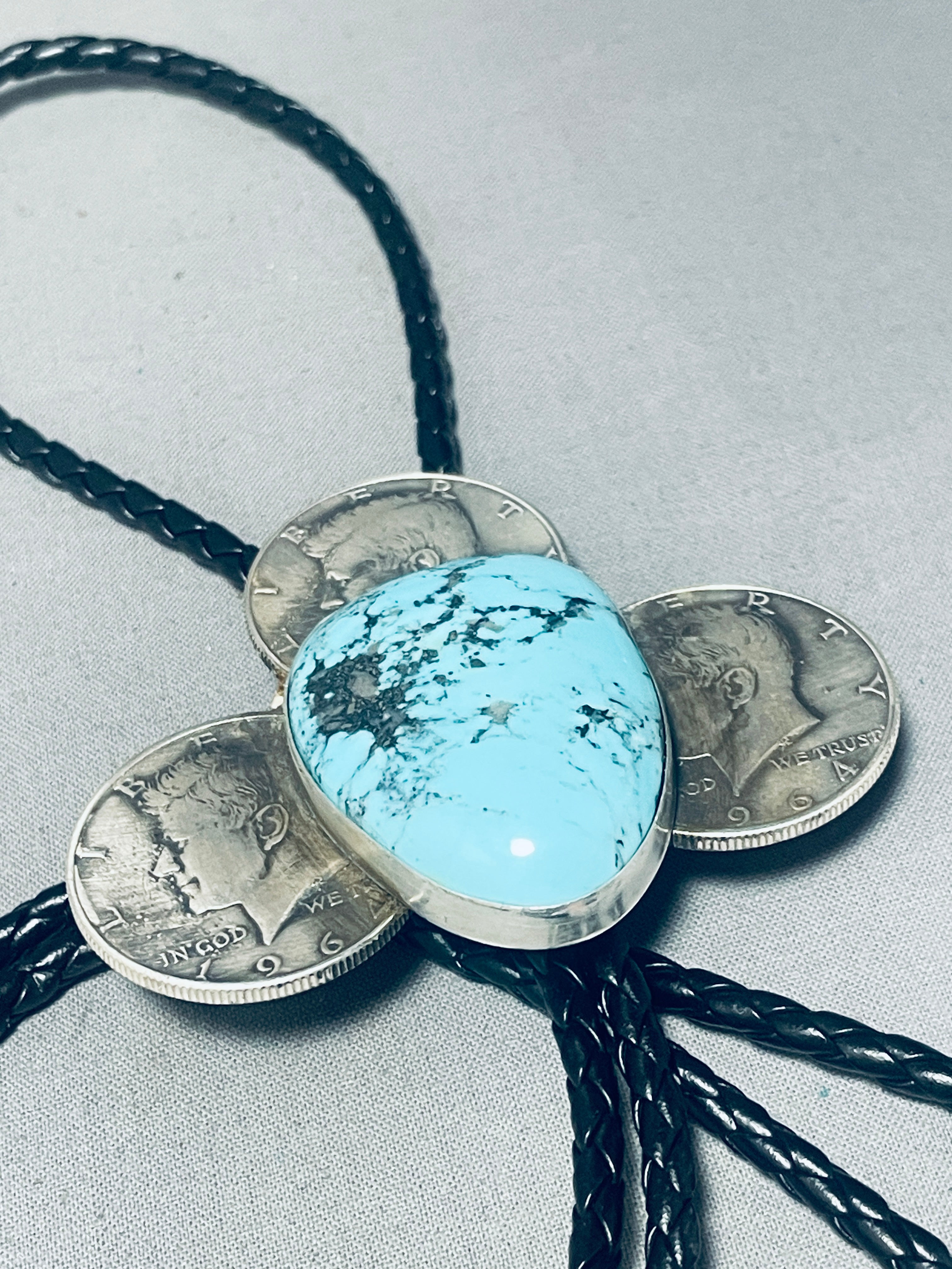 Vintage Navajo Spiderweb Turquoise Sterling Silver Bolo Tie - 107g Handcrafted Native American Jewelry for Western Wear & Cowboy Fashion