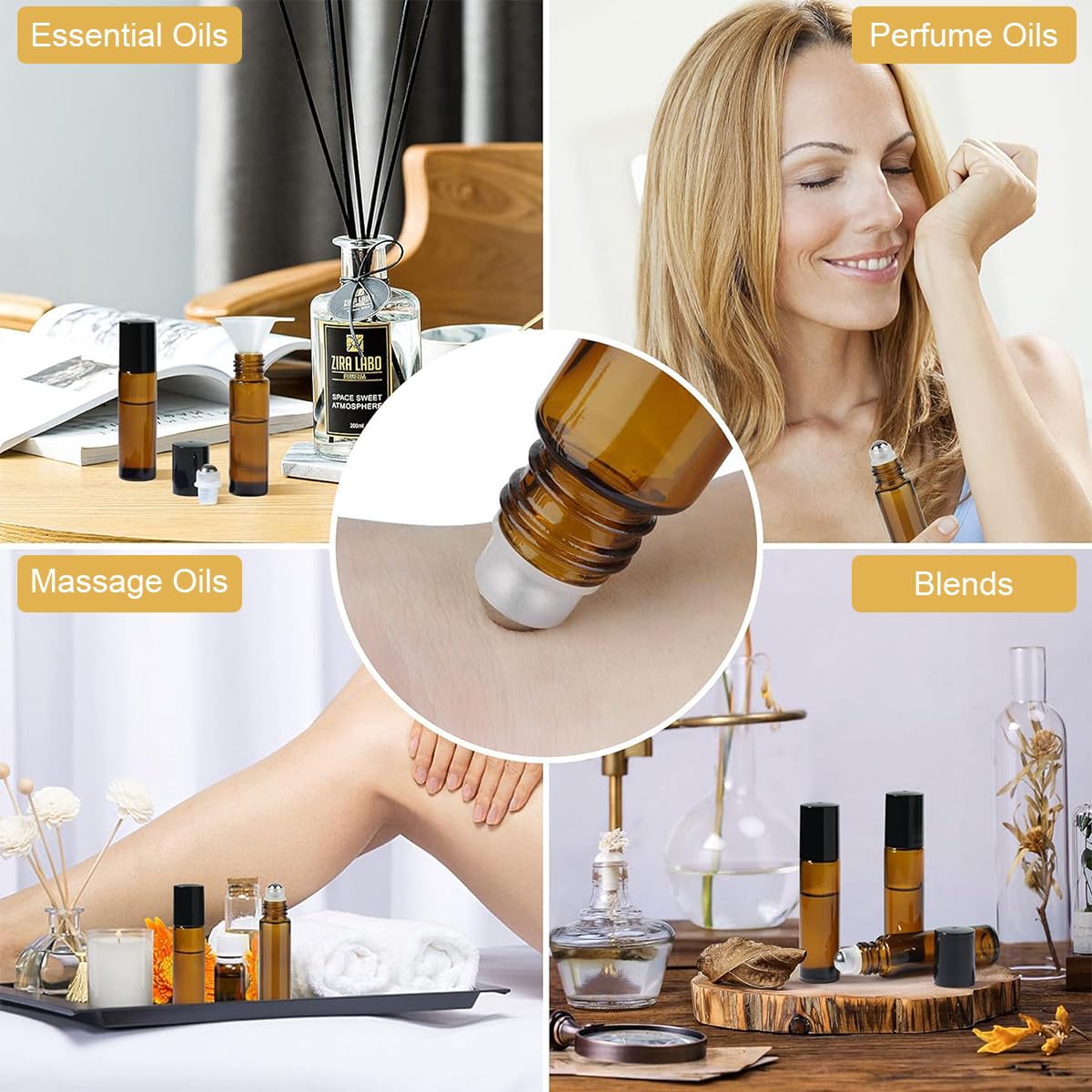MAYCREATE® 15Pcs 10ml Glass Roller Bottles with Stainless Steel Roller Balls - Essential Oil Roller Bottles for Coconut Oil, Jojoba Oil, Sweet Almond Oil - Includes Funnel & Cap Opener Tool - Perfect for DIY Aromatherapy, Travel & Skincare