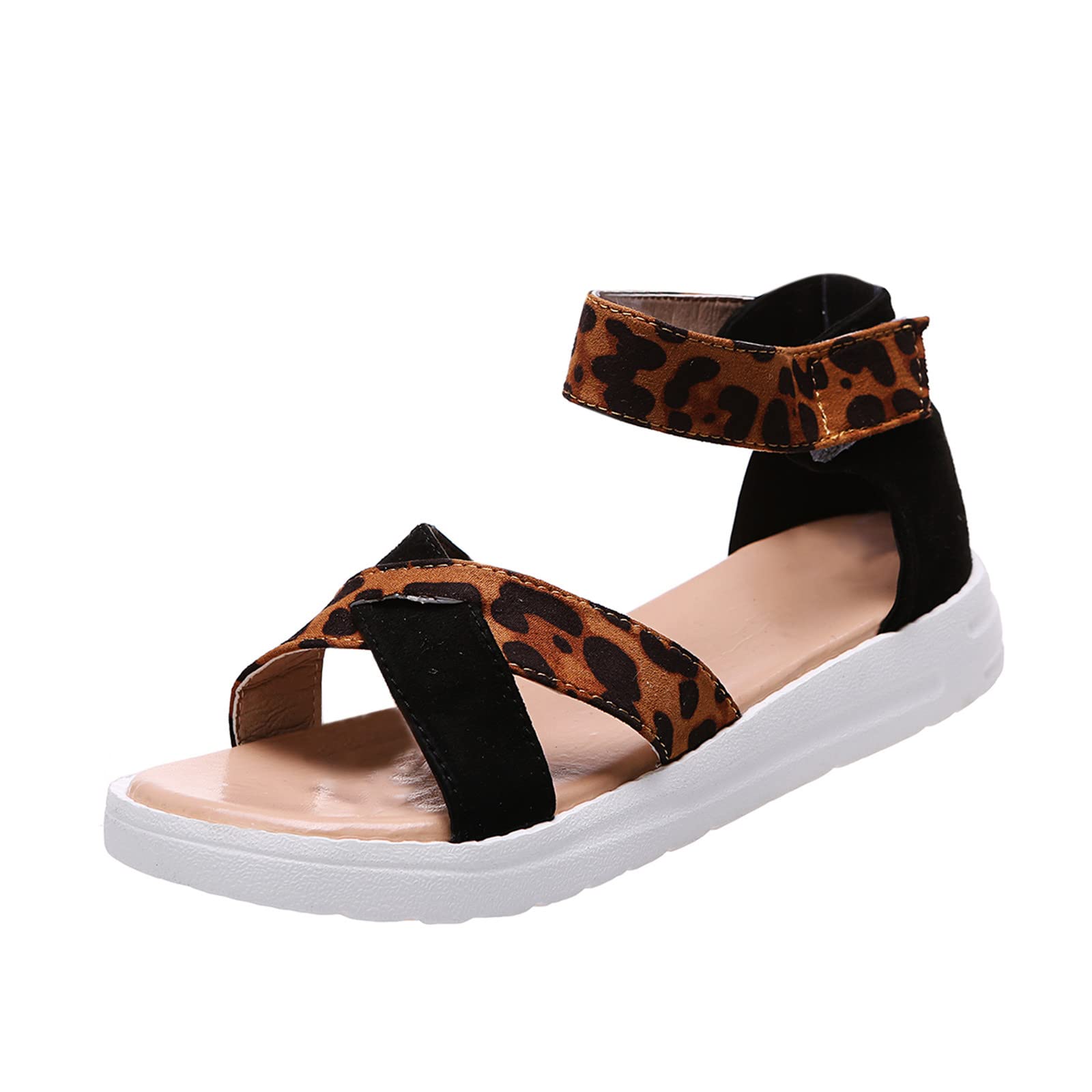 Women's Fashion Leopard Print Flat Sandals - Casual Strap Suede Summer Shoes for Ladies | Perfect for Beach, Vacation, and Everyday Wear