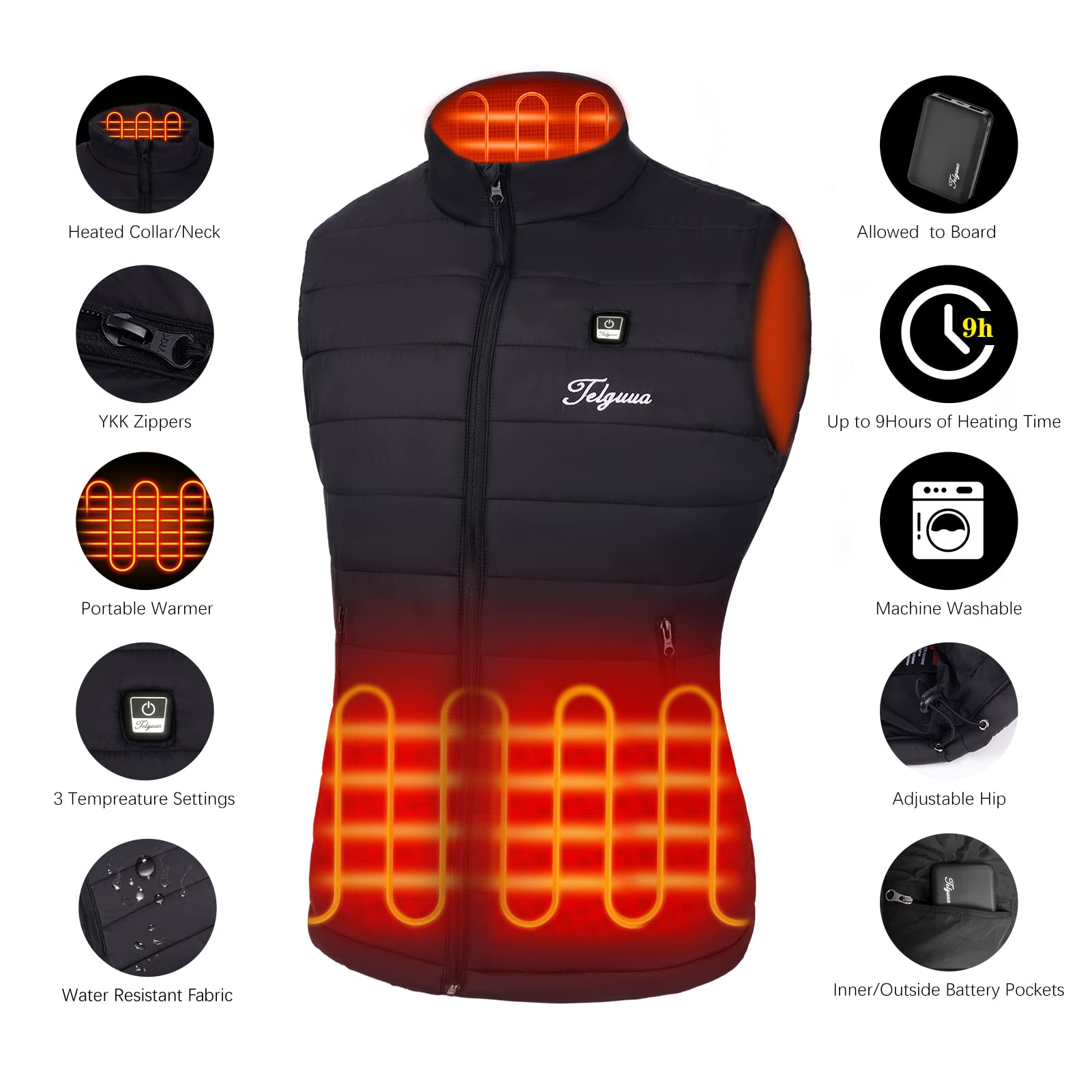 Telguua Heated Vest for Women - USB Rechargeable Battery Heated Jacket with 3 Temperature Settings | Winter Warmth for Outdoor Activities, Hiking & Camping