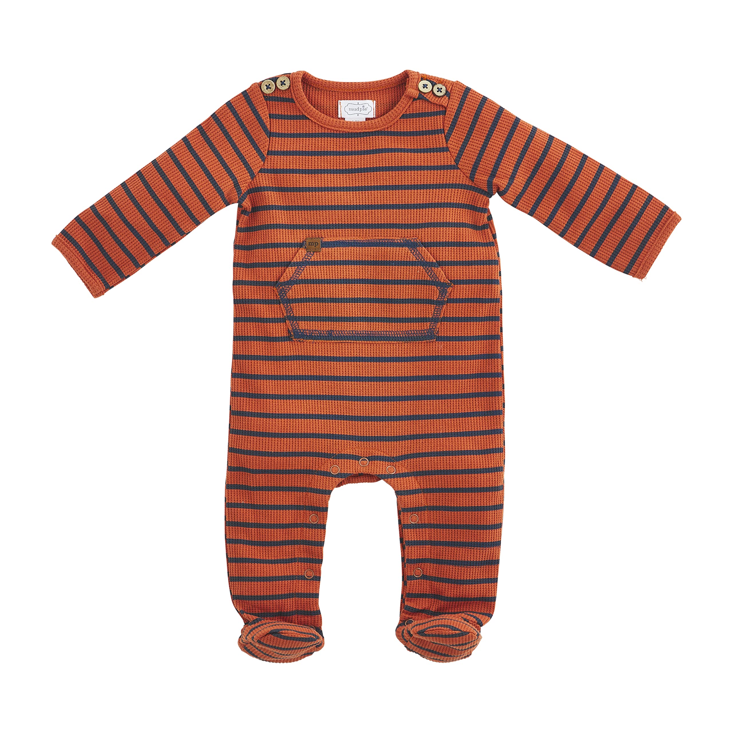 Mud Pie Baby Boys' Waffle Striped Sleeper - Soft Cotton Pajamas for Infants & Toddlers - Cozy Sleepwear for Nursery, Bedtime & Lounging
