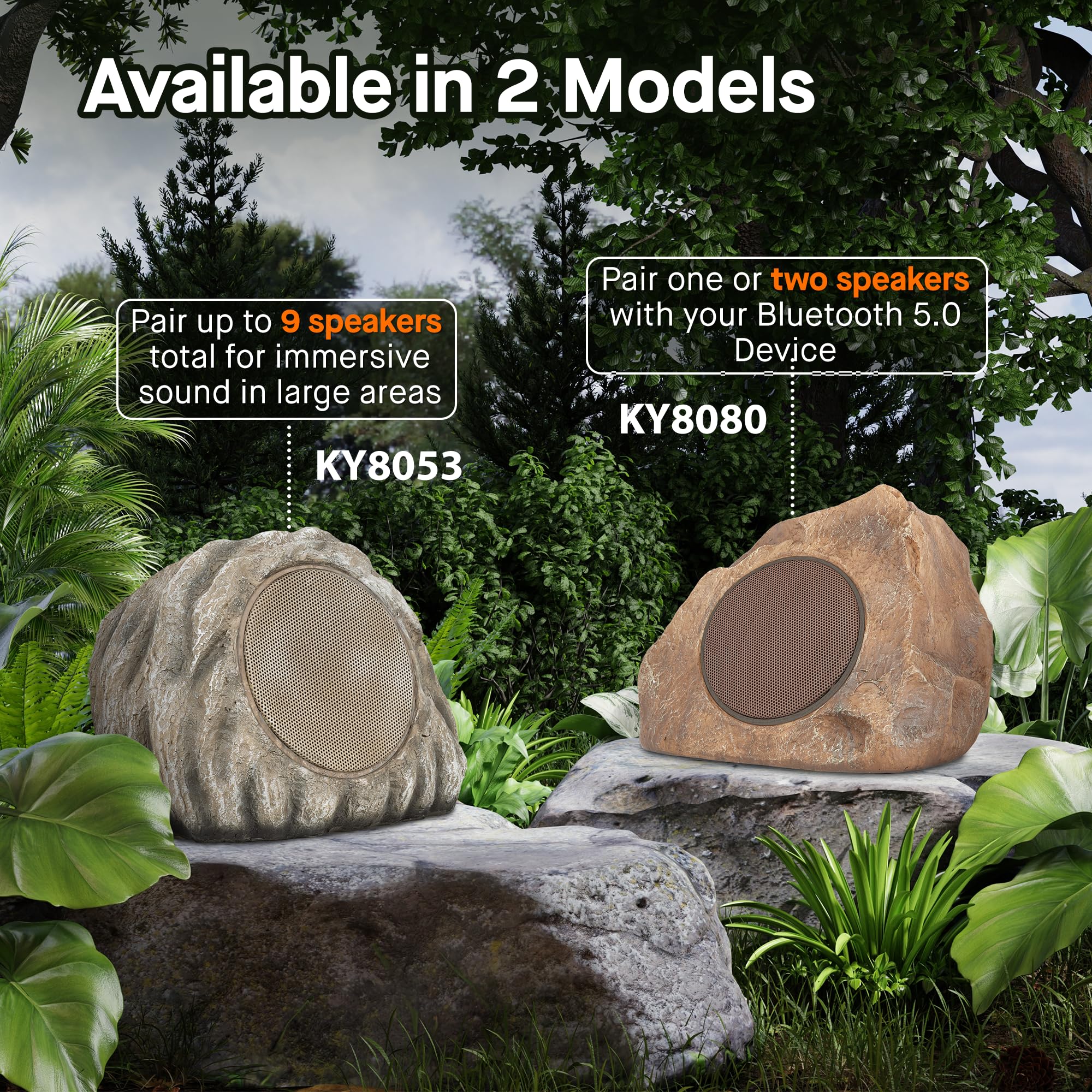 Homewell Solar Rock Speakers - Wireless Bluetooth Outdoor Waterproof Speakers (2-Pack) - Multi-Link up to 9 Units - Weatherproof Landscape Speakers for Pool, Patio, Deck, Backyard, Garden - Perfect for Outdoor Parties, BBQs, and Relaxing in Your Yard