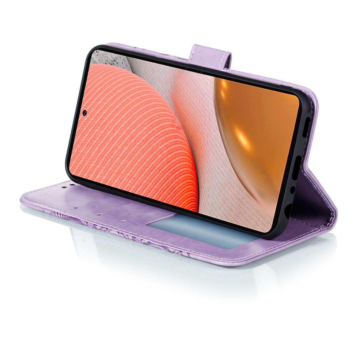 Premium PU Leather Flip Wallet Case for Samsung Galaxy A72 5G - Shockproof Embossed Mandala Design with Card Holder & Kickstand (Light Purple) | Perfect for Work, Travel & Everyday Protection