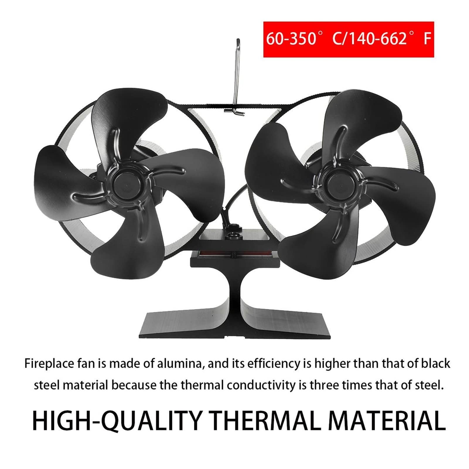 8 Blades Fireplace Fan - Dual Head Wood Stove Fan for Efficient Heat Distribution, Quiet & Eco-Friendly, Black - Perfect for Fireplace, Wood Stove, and Home Heating