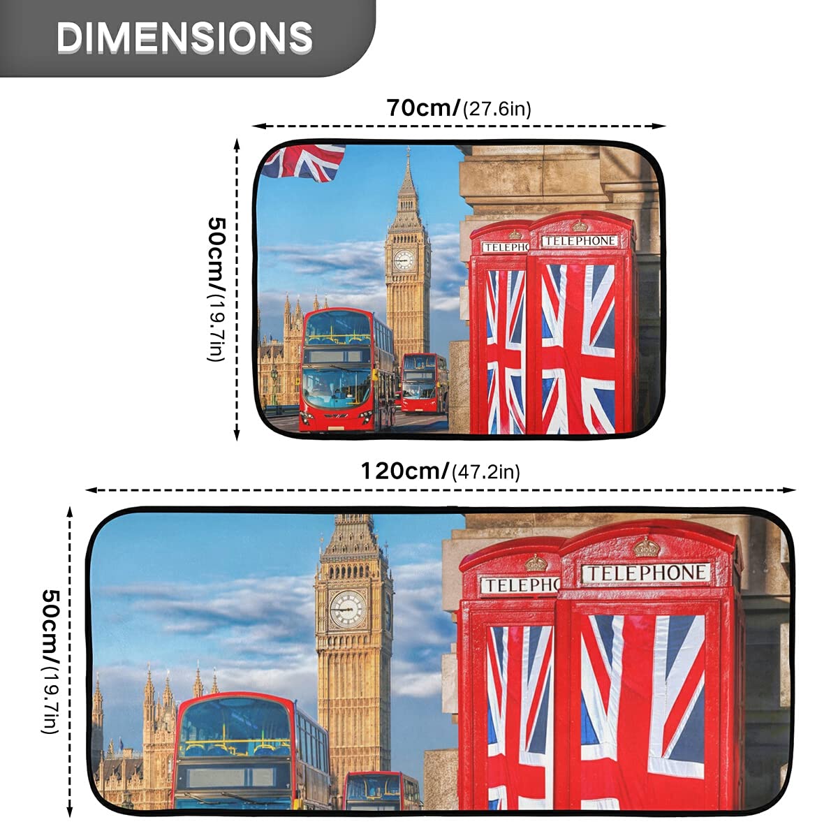British Union Jack Flag Kitchen Rugs Set of 2 - Non-Slip Washable Floor Mats for Sink Area, Laundry Room & Office - UK Themed Home Decor for London Fans