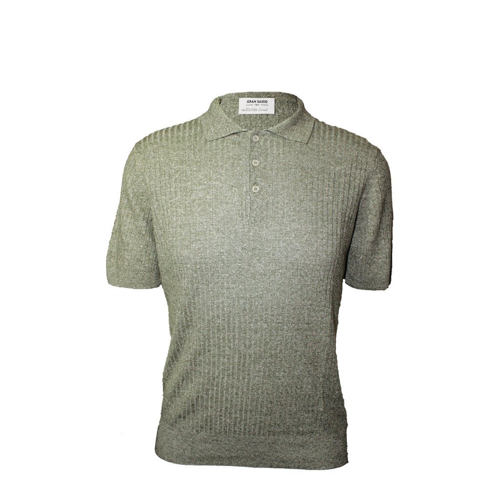 GRAN SASSO Men's Cotton Linen Ribbed Polo Shirt - Olive Green Casual Button Down Shirt for Summer Outdoor Activities and Business Casual Wear