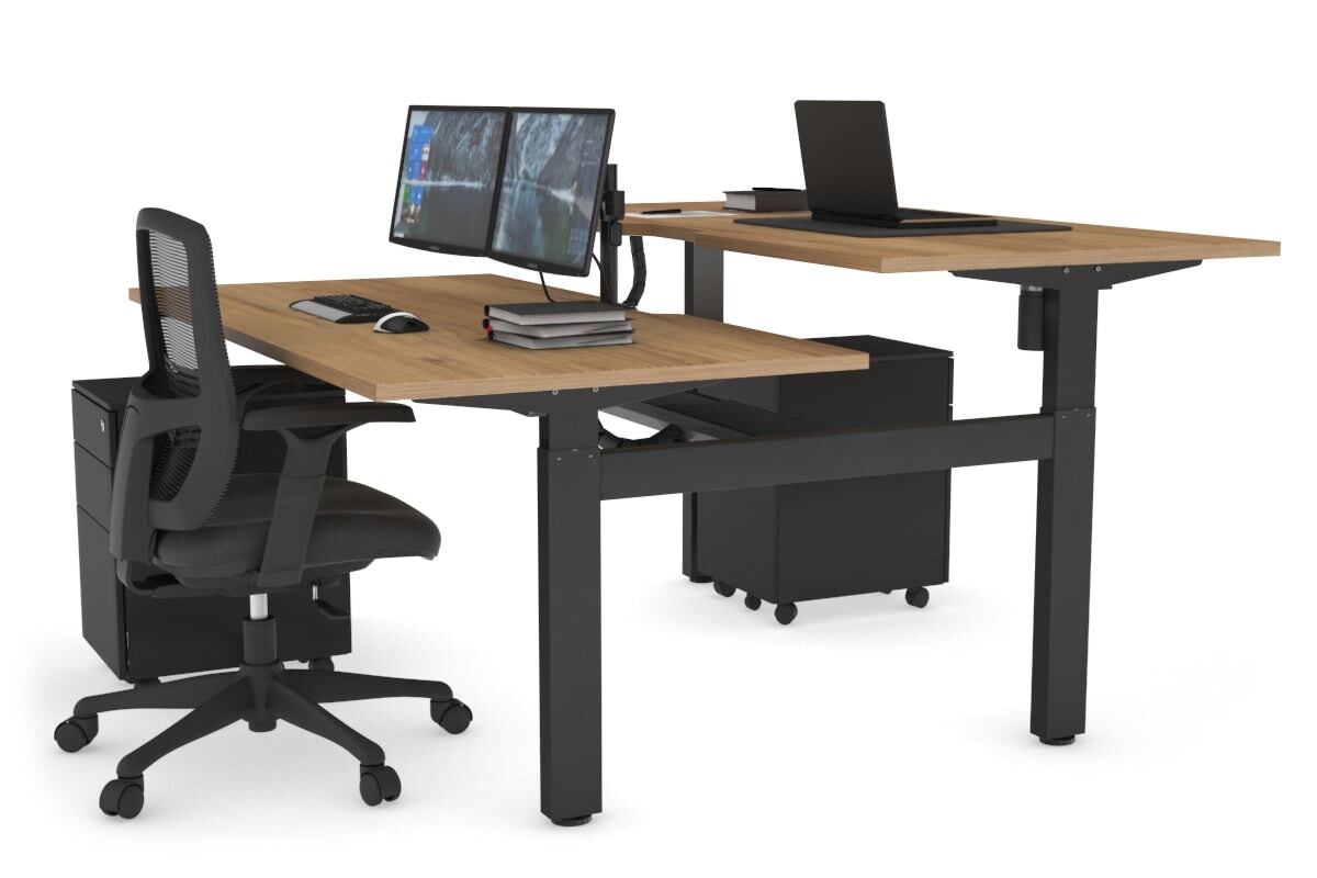 Adjustable 2-Person H Bench Workstation with Black Frame - 1400L x 800W, Cable Management Scallop | Perfect for Office, Home Workspace & Collaborative Environments