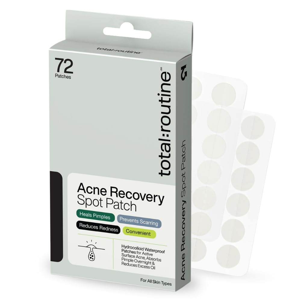 TOTAL ROUTINE Acne Recovery Patch - 72 Count Hydrocolloid Pimple Patches for Overnight Acne Treatment | Waterproof, Invisible Spot Cover for Active Breakouts | Reduces Pimples, Excess Oil & Blemishes | Perfect for Face, Back & Body Care Routine