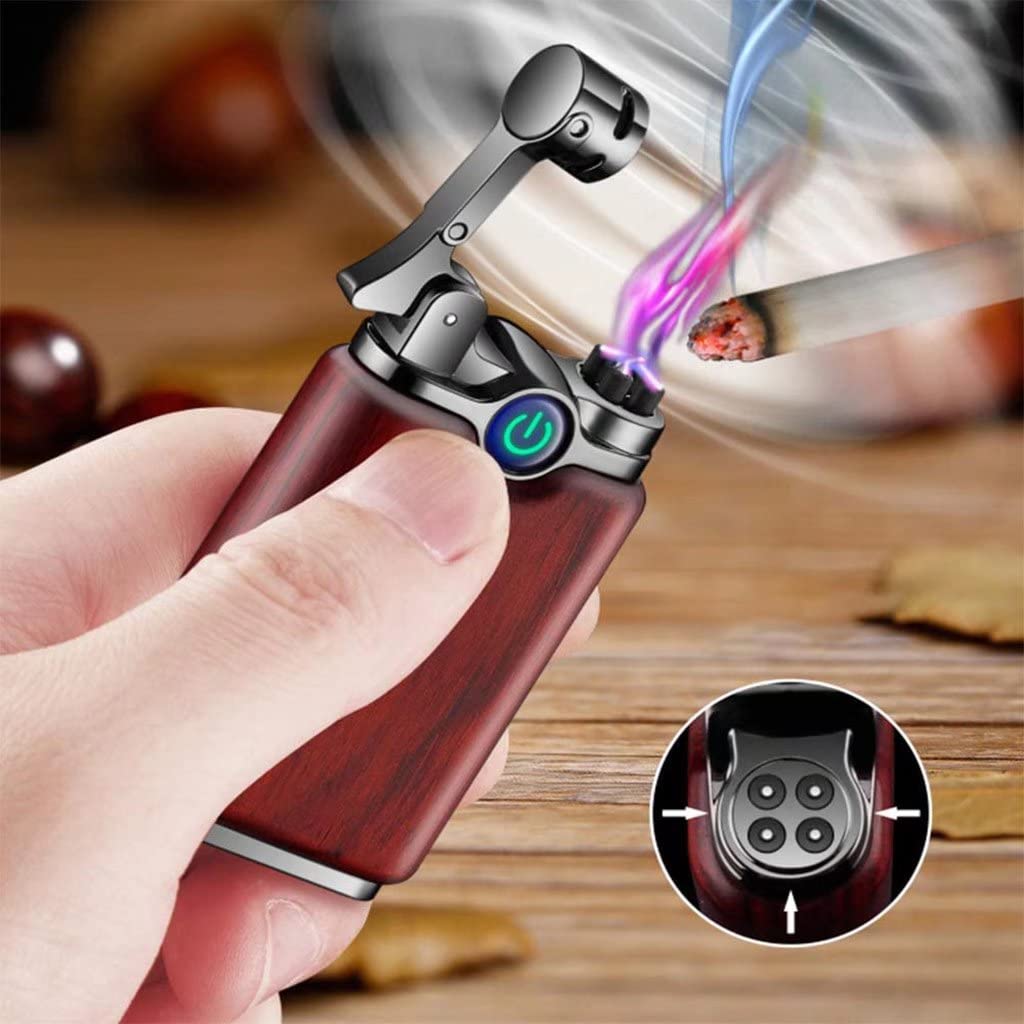 Rechargeable Plasma Lighter Windproof for Cigarettes & Cigars - Red Sandalwood Black
