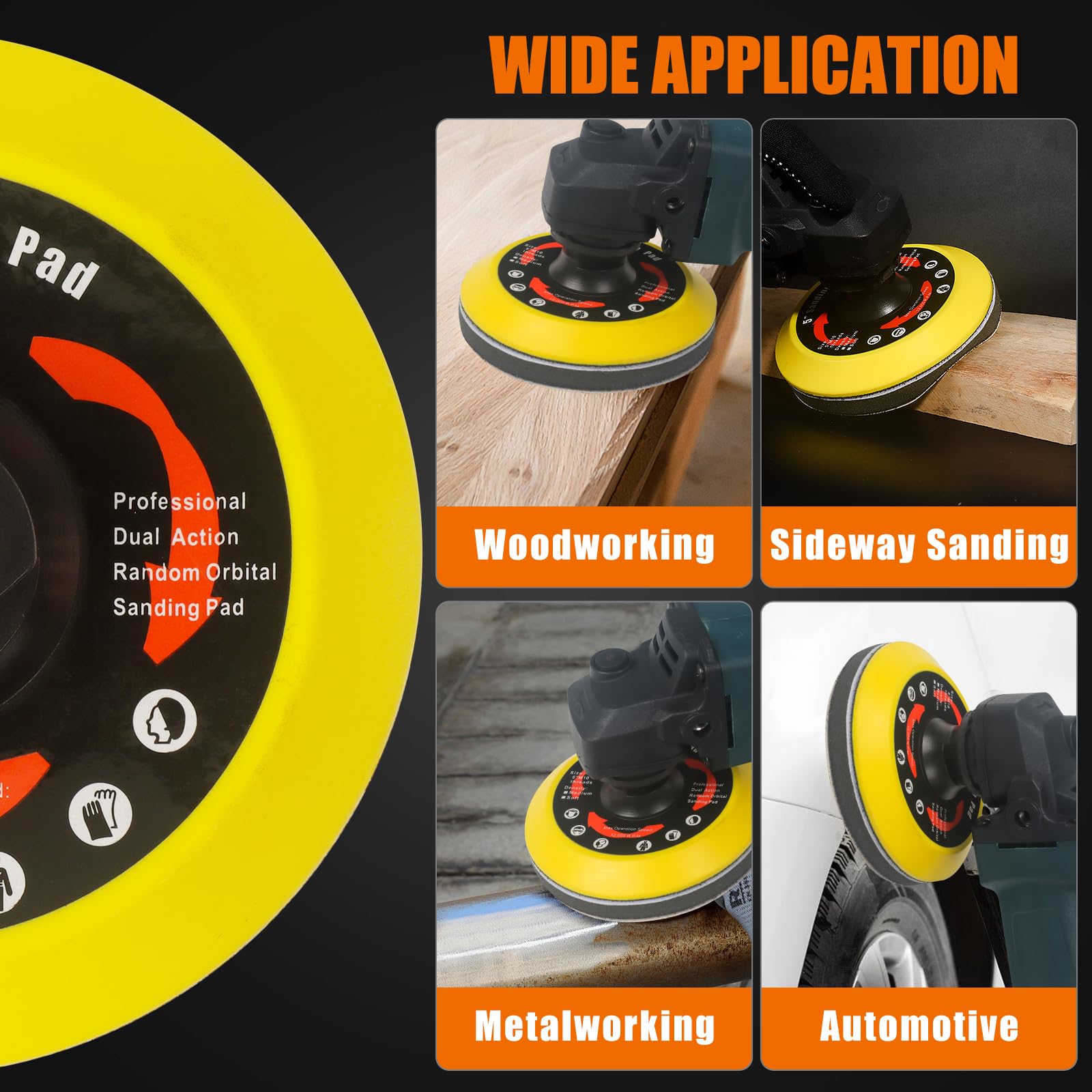 4 PCS 5 Inch Hook and Loop Backing Pad for Angle Grinder - 5/8-11 Thread Sanding Disc Backing Plate with Foam Interface - Perfect for Woodworking, Metal Polishing & DIY Projects