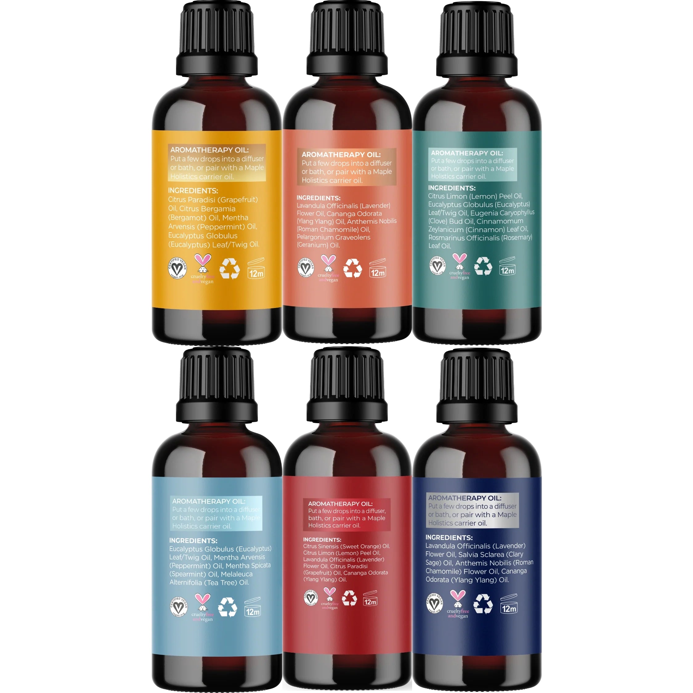 6-Piece Essential Oil Blends Set for Aromatherapy, Relaxation & Home Diffuser - Lavender, Peppermint, Eucalyptus, Tea Tree, Lemon & Orange Oils