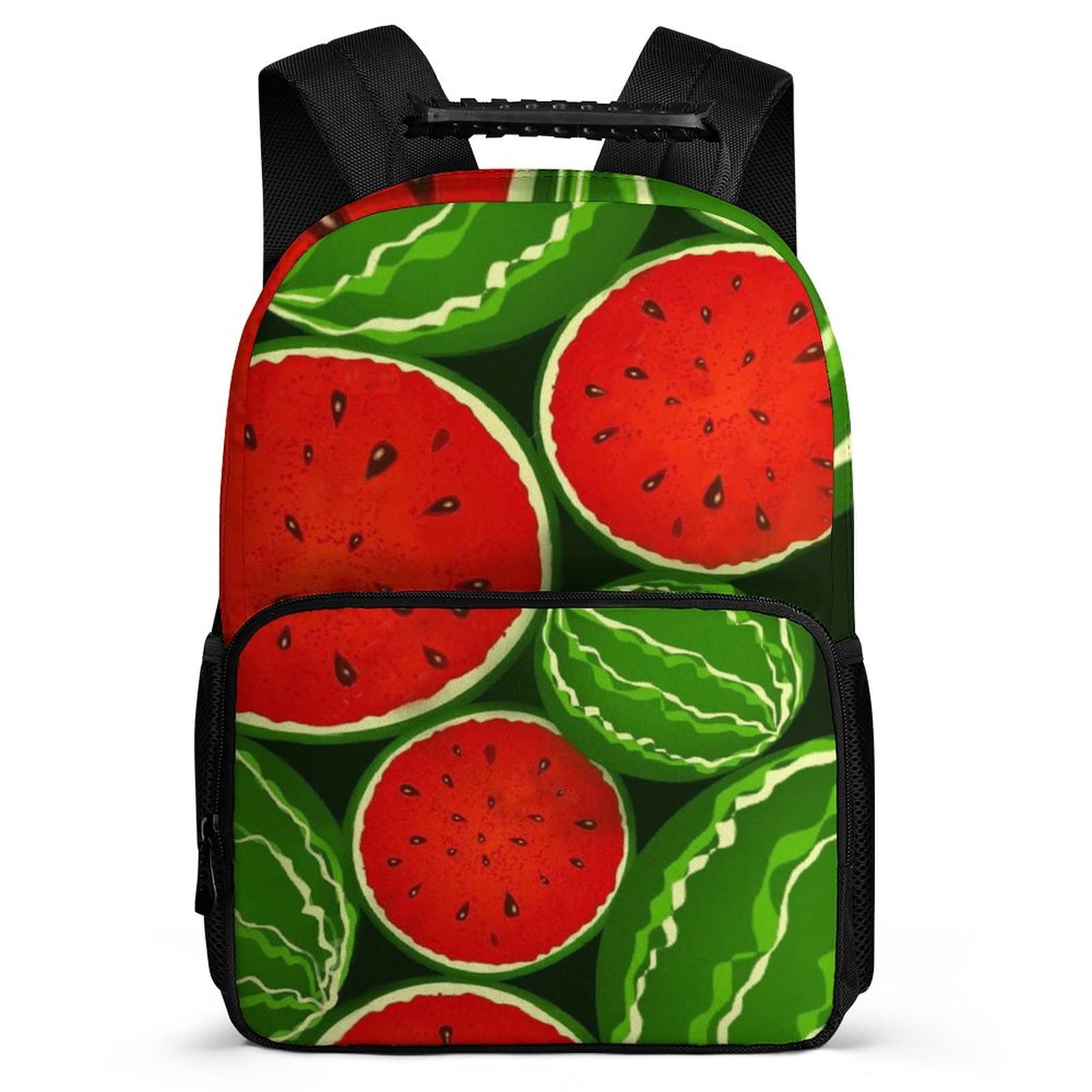 Stylish Watermelon Print Large Capacity Backpack for Teens - Durable Felt School Rucksack with Soft Shoulder Pads & Mesh Pockets - Perfect for Middle School, College, Travel & Summer Camp (Red/Green)