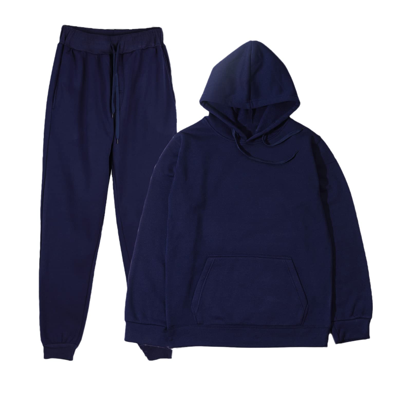 Two Piece Fleece Tracksuit Set for Men & Women - Oversized Hooded Long Sleeve Hoodie with Sport Pants - Winter Warm Outfit in Dark Blue - Perfect for Casual Wear, Gym, and Outdoor Activities