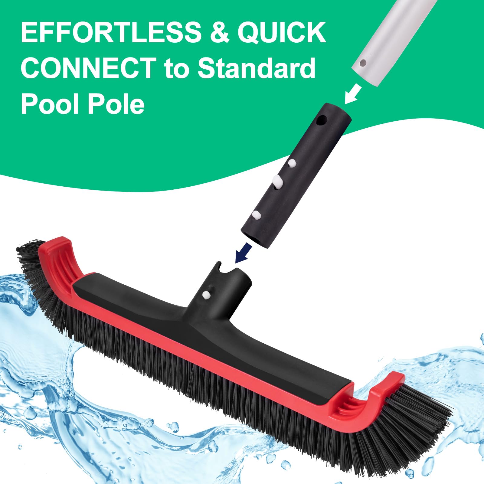 17.5'' Heavy Duty Pool Brush with Aluminum Handle - Professional Swimming Pool Scrubber for Inground & Above Ground Pools - Cleans Pool Walls & Floors Efficiently - Perfect for Weekly Maintenance, Algae Removal, and Tile Cleaning