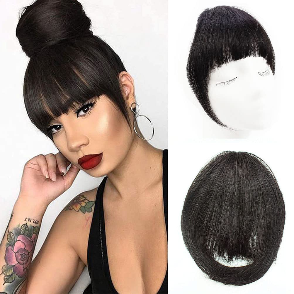 Clip-in Bangs Real Human Hair Extensions - Thick Full Remy Fringe with Temples | Natural Color Hairpieces for Women | Perfect for Daily Wear, Cosplay & Hairstyle Transformations
