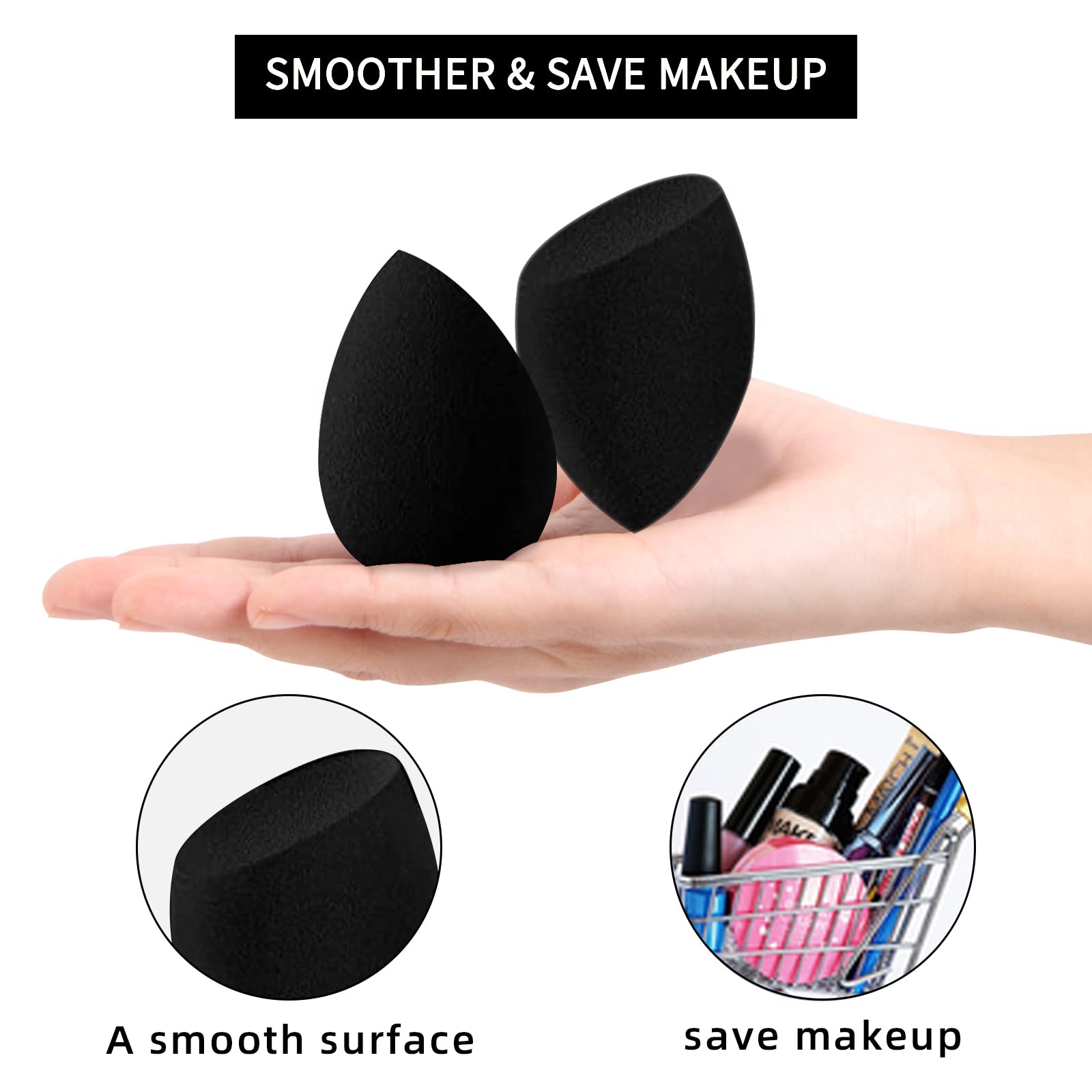 12 Pcs Beauty Blender Makeup Sponge Set with Holder - Flawless Liquid, Cream & Powder Foundation Blender - Multi-Colored Cosmetic Sponges for Professional & Everyday Makeup Application (Black)