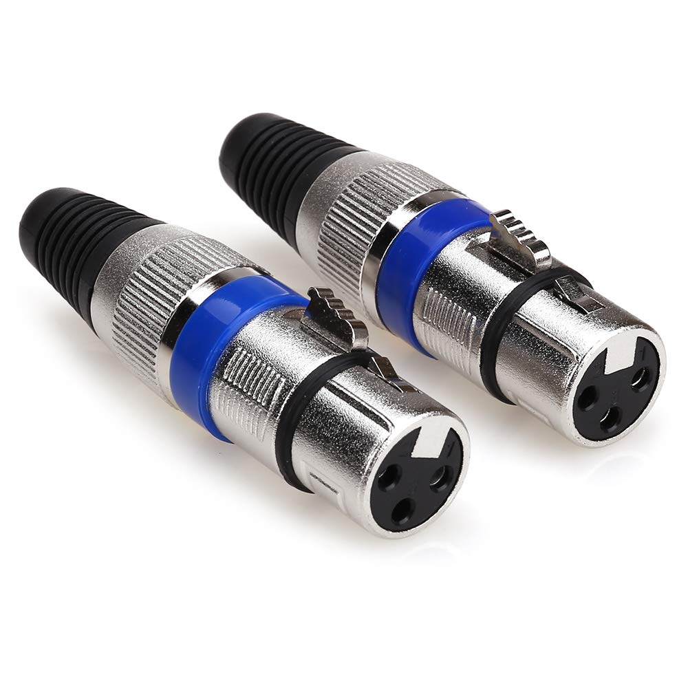 Premium XLR 3-Pin Female Microphone Connector - Silver Housing with Blue Circle - 2 Pack for Professional Audio Recording, Live Performances & Studio Equipment