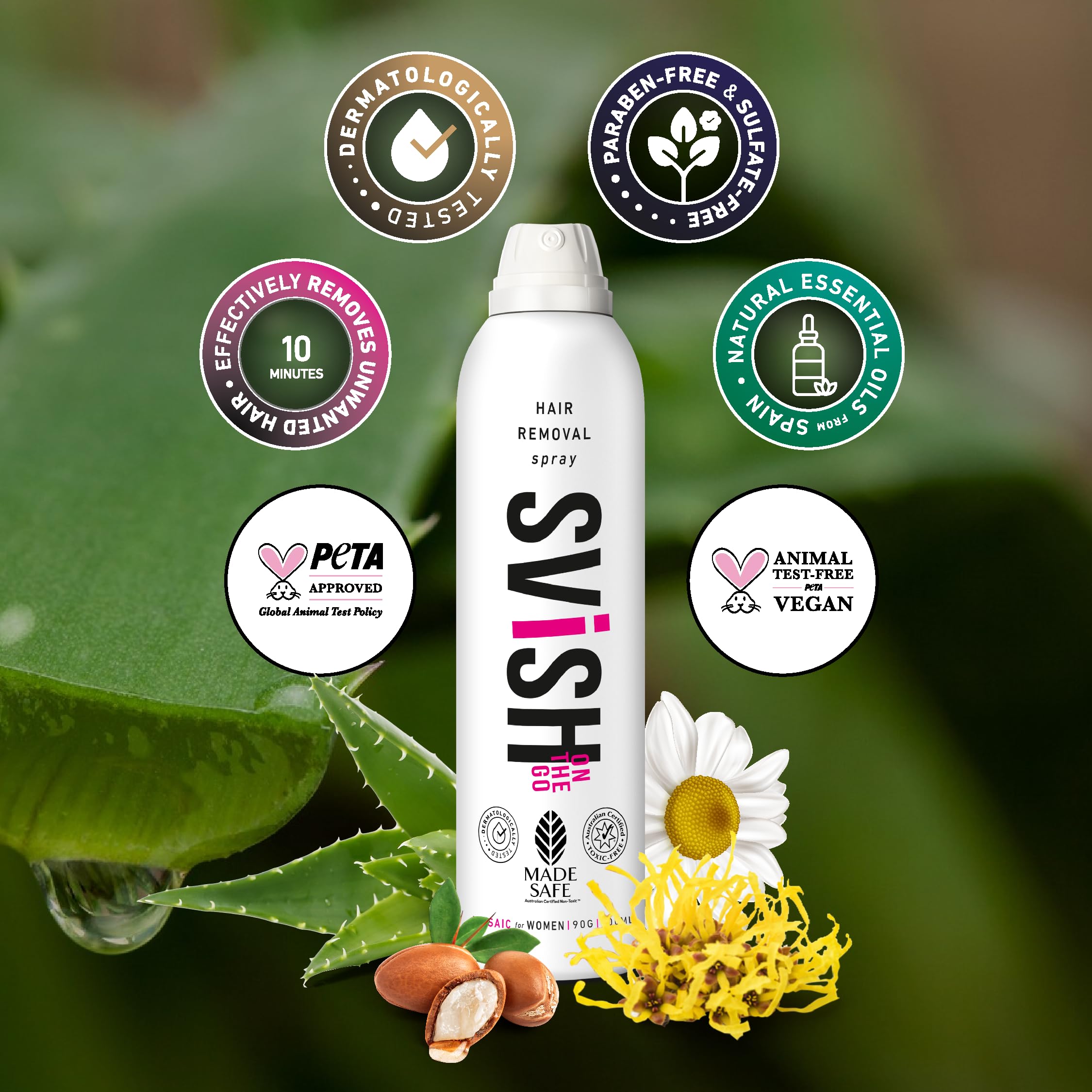 Svish On The Go Painless Hair Removal Spray for Women - 200ml | Made Safe Certified | Body Hair Remover for Legs, Arms & Bikini Area | Post Hair Removal Cream | Perfect for Travel & Quick Hair Removal at Home