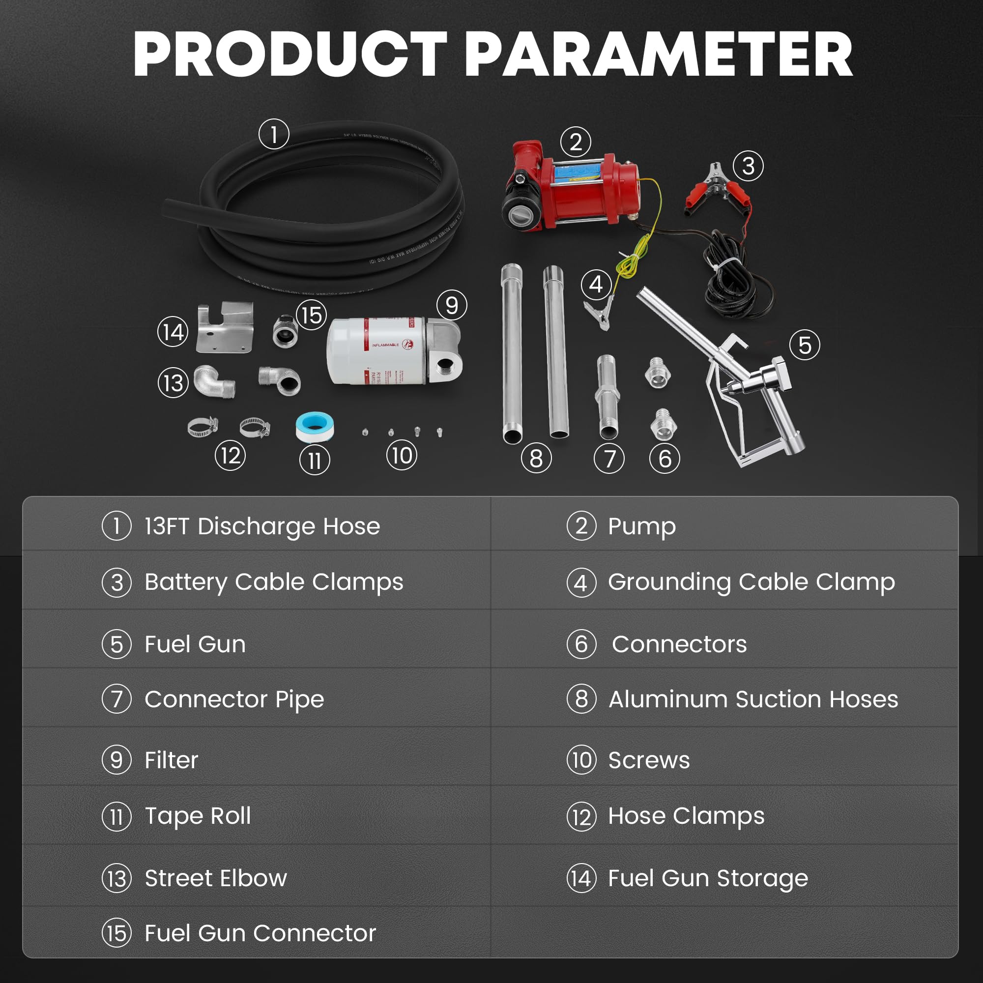 12V Heavy Duty Fuel Transfer Pump - 10GPM Gasoline/Diesel/Kerosene/Biodiesel Pump with Hose & Nozzle - Cast Iron Construction for Trucks, Boats, Farm Equipment & Emergency Fuel Transfer