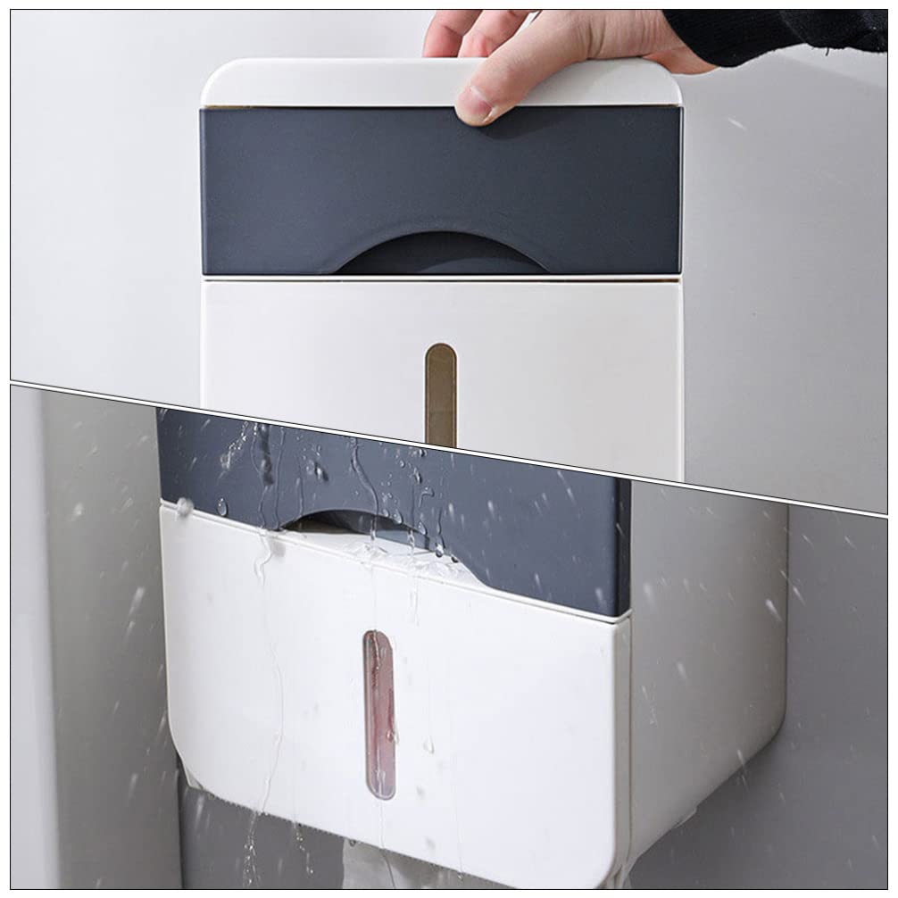 FOMIYES No-Drill Bathroom Storage Box & Toilet Paper Holder - ABS Wall-Mounted Tissue Organizer for Bathroom, Kitchen, RV - Space-Saving Shelf for Toilet Rolls, Facial Tissues & Bath Essentials