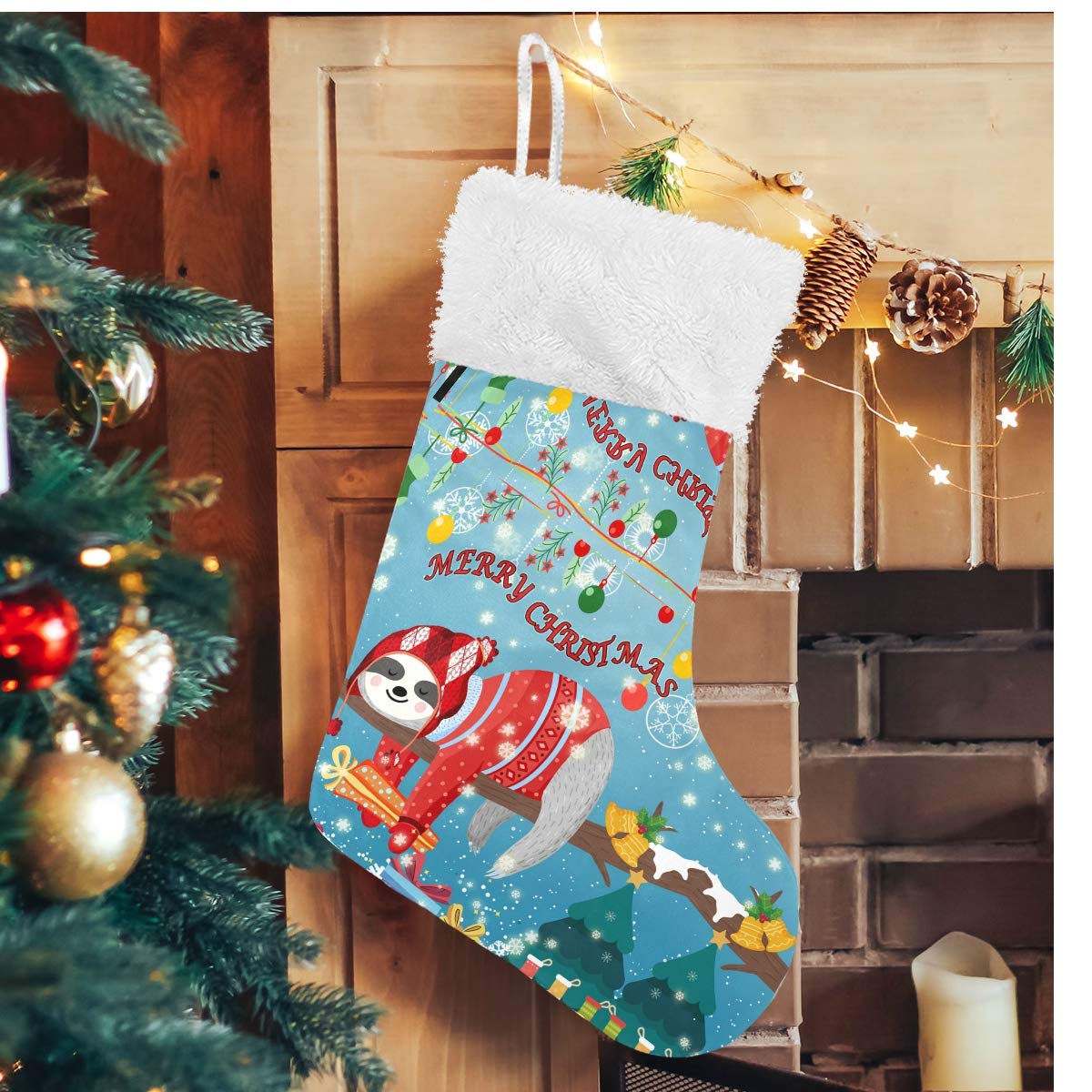 ALAZA Personalized Sloth Christmas Stockings - Large 17.7