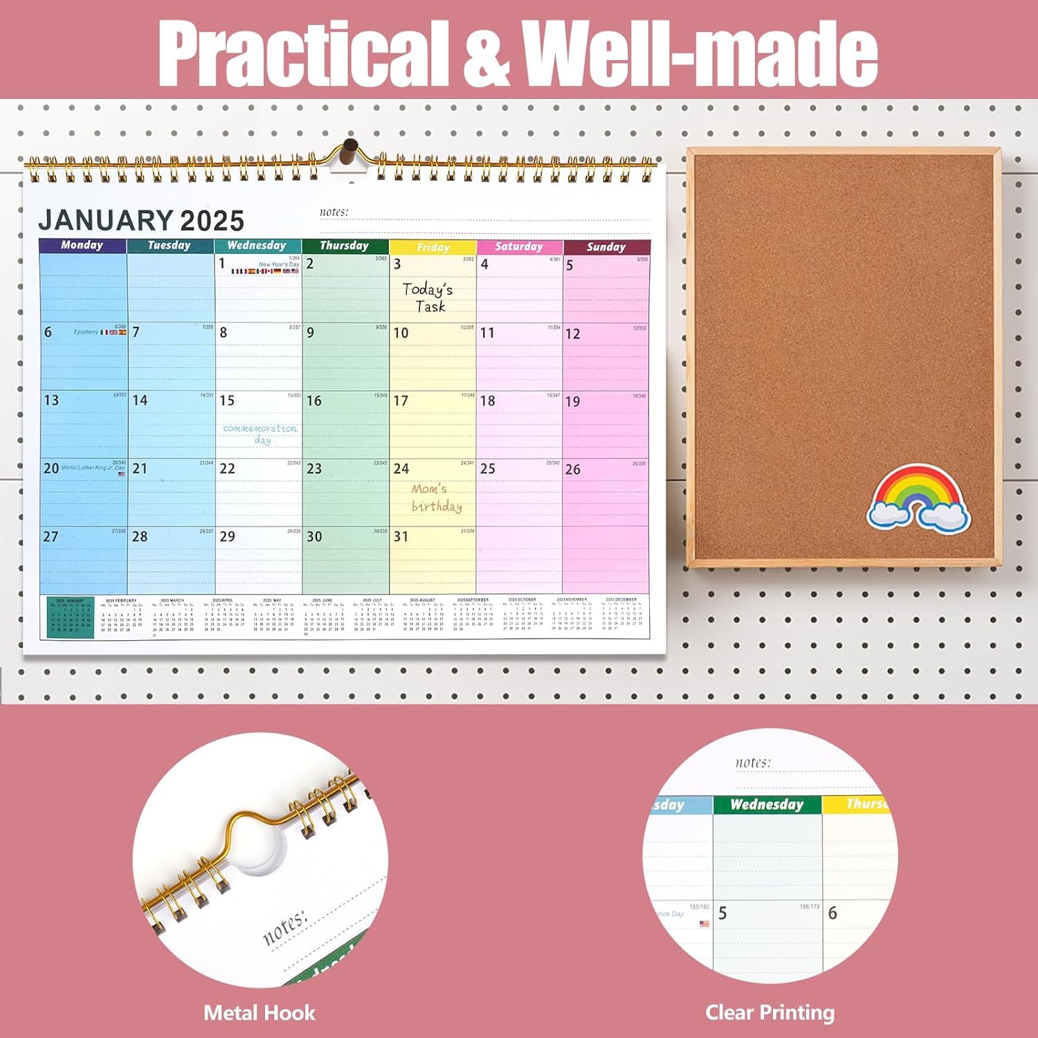 2025 UK Wall Calendar - 18 Month Family Planner (November 2024 to April 2026) with Large Writing Blocks & Hanging Holes | Perfect for Home, Office & School Organization | Landscape Yearly Planner for Family Scheduling & Event Tracking