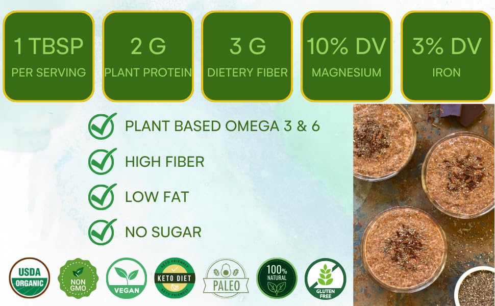 Organic Flax Seeds (2 Pound) - USDA Certified, Non-GMO, Rich in Omega-3 - Perfect for Smoothies, Baking & Healthy Breakfast Bowls
