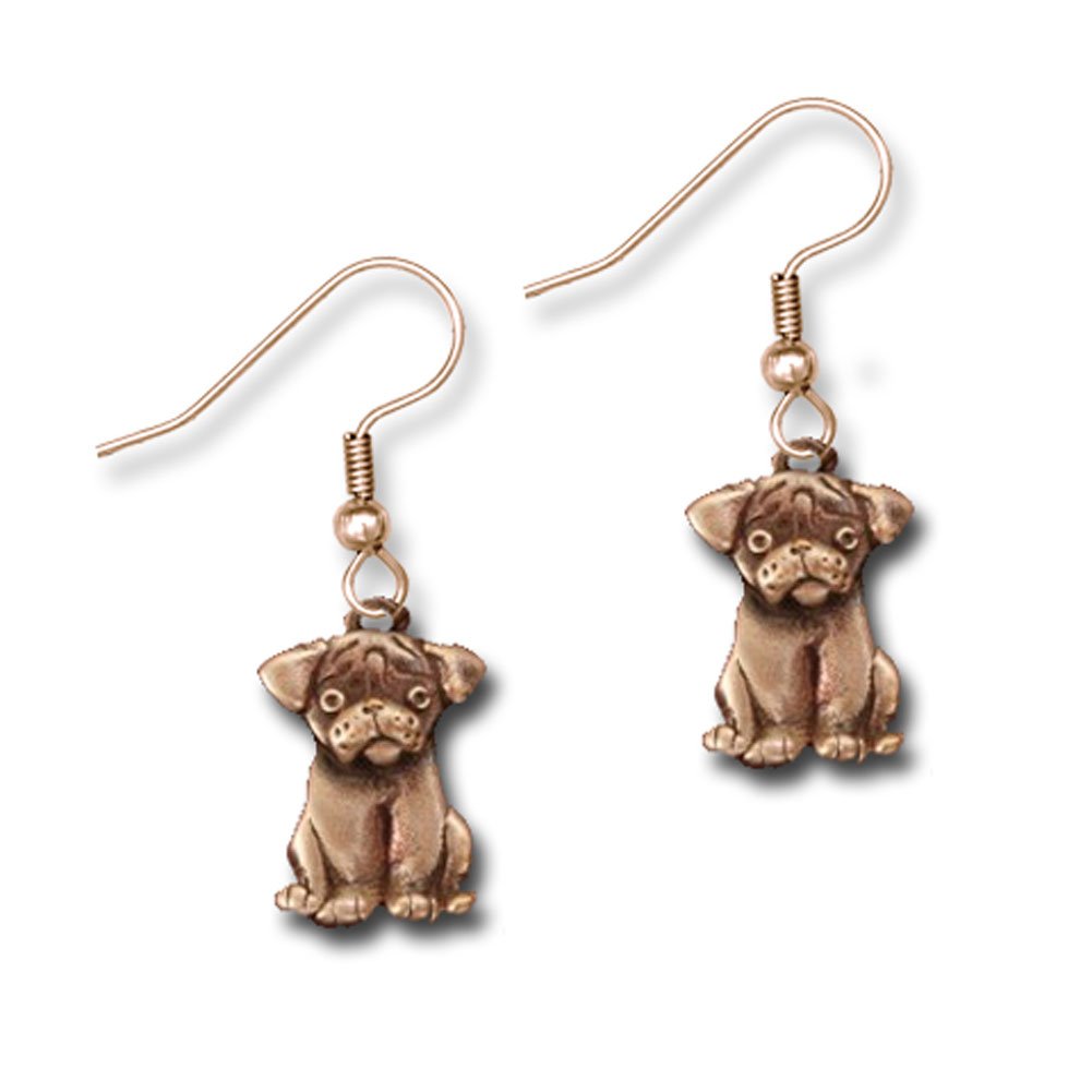 Handmade Bronze Pug Puppy Earrings - USA Made Dog Lover Jewelry - Perfect Gift for Pet Owners & Animal Lovers