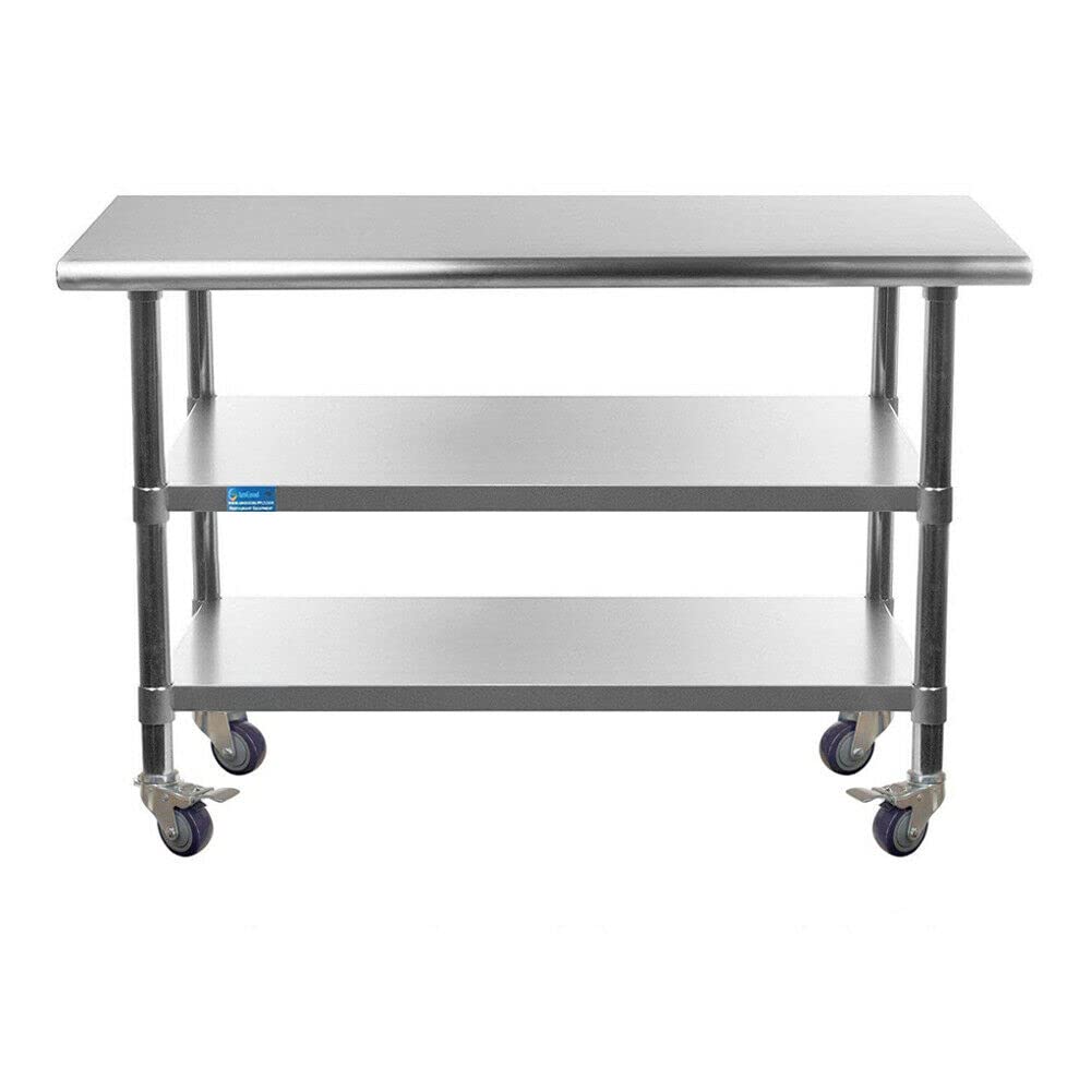 AmGood Stainless Steel Work Table with 2 Shelves & Wheels | Heavy Duty Metal Utility Table 48
